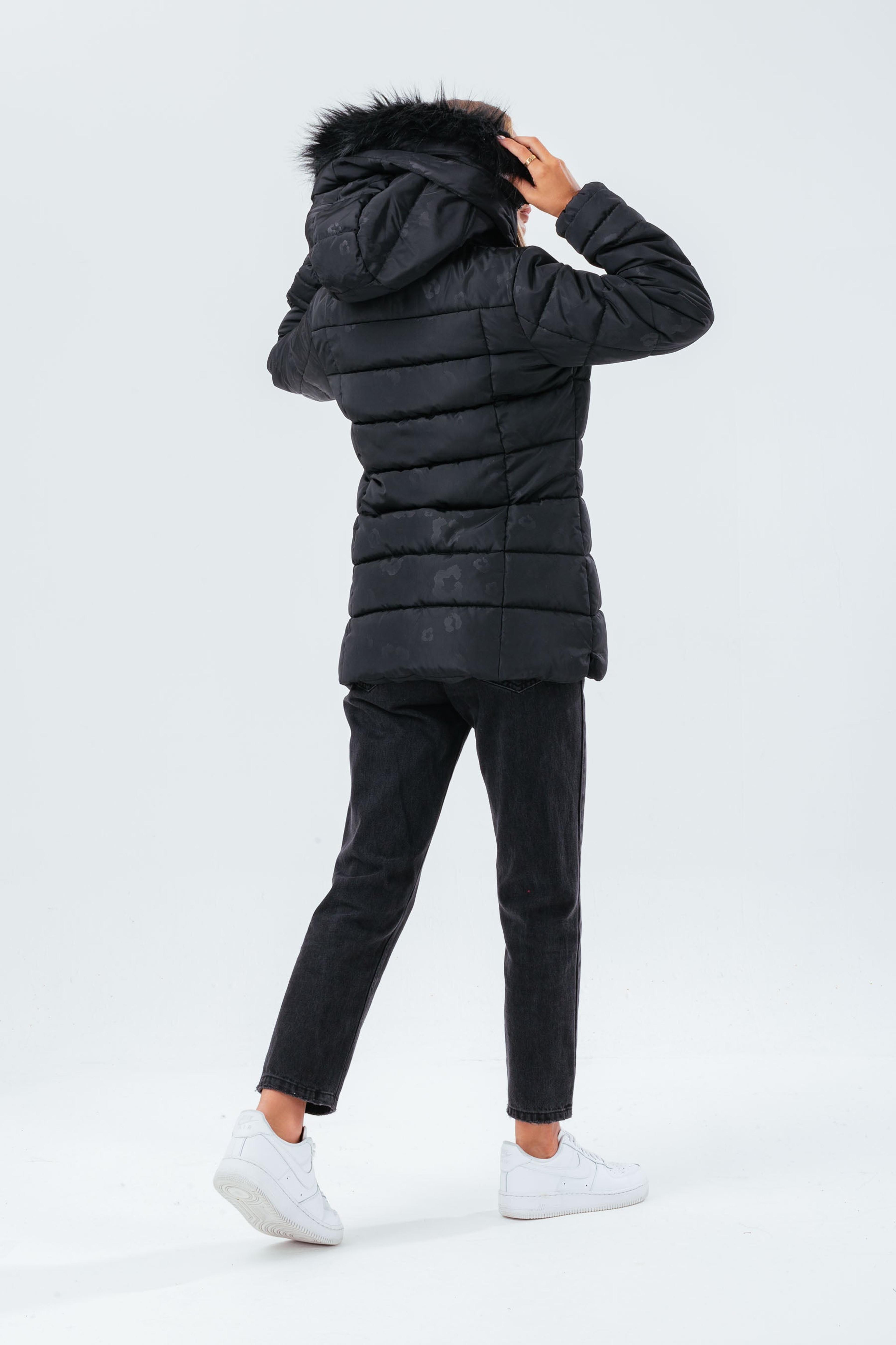 Alternate View 2 of HYPE BLACK LEOPARD MID LENGTH WOMEN'S PADDED COAT WITH FUR