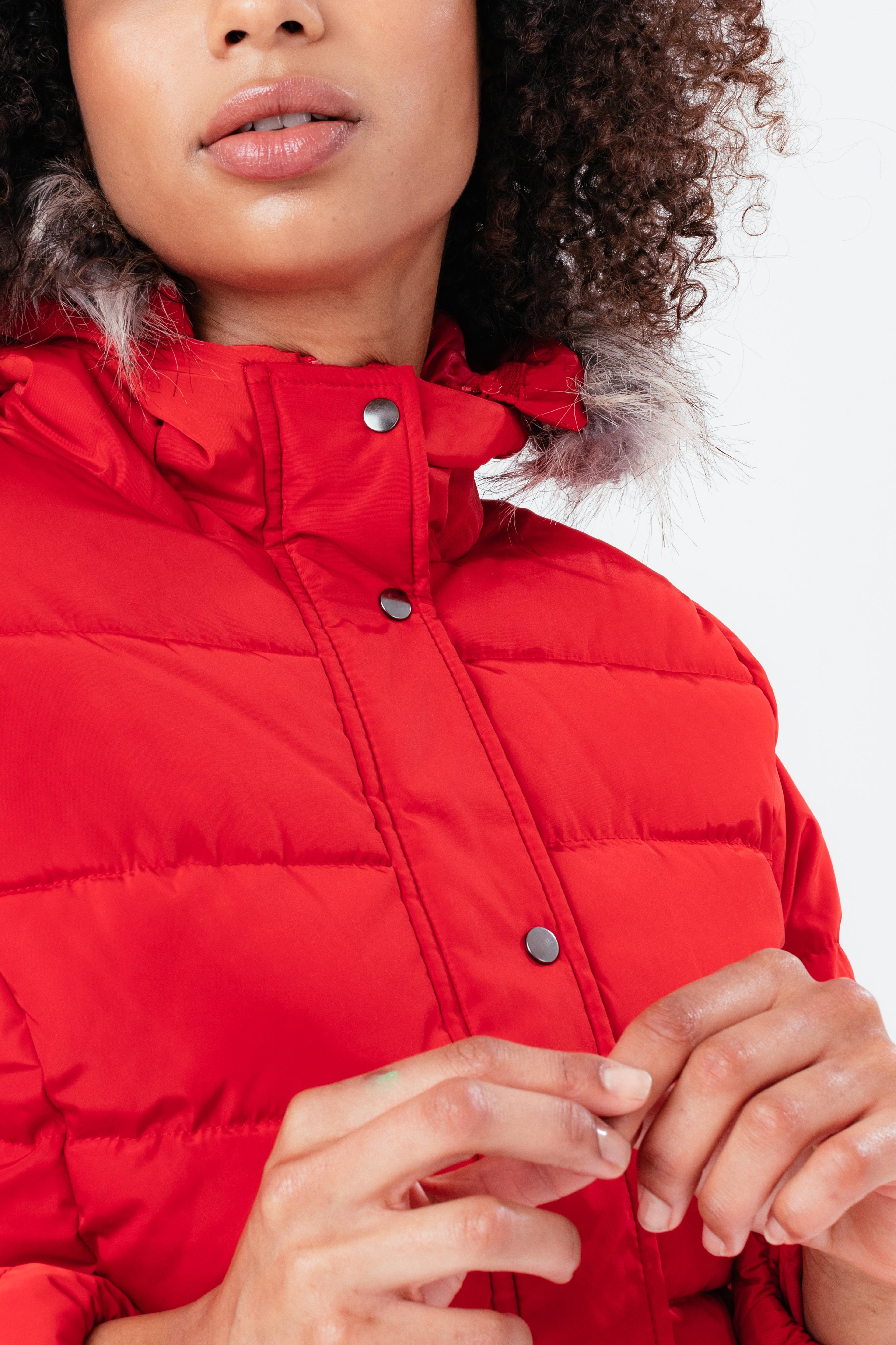 Alternate View 3 of HYPE RED SHORT LENGTH WOMEN'S PADDED COAT WITH FUR