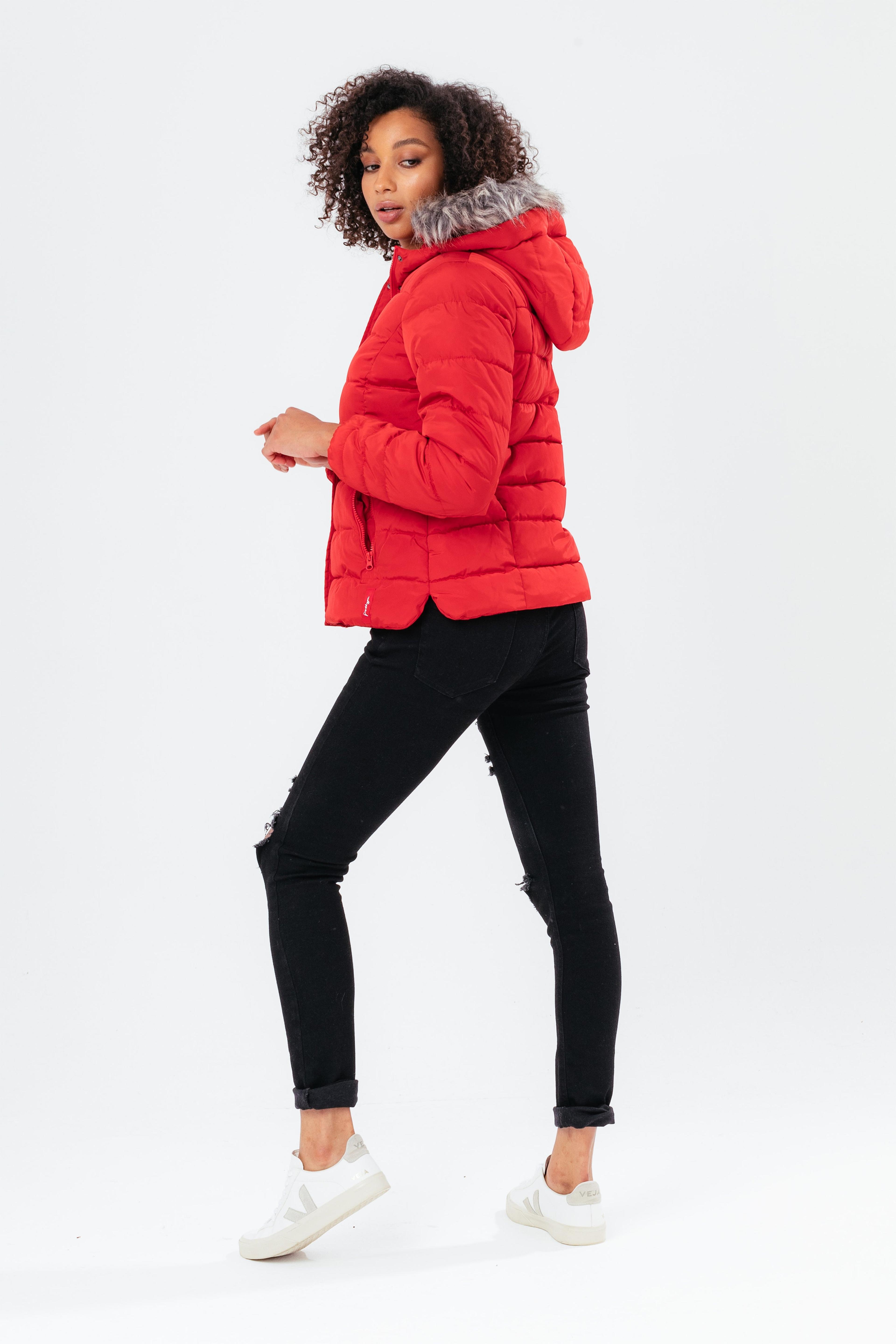 Alternate View 2 of HYPE RED SHORT LENGTH WOMEN'S PADDED COAT WITH FUR