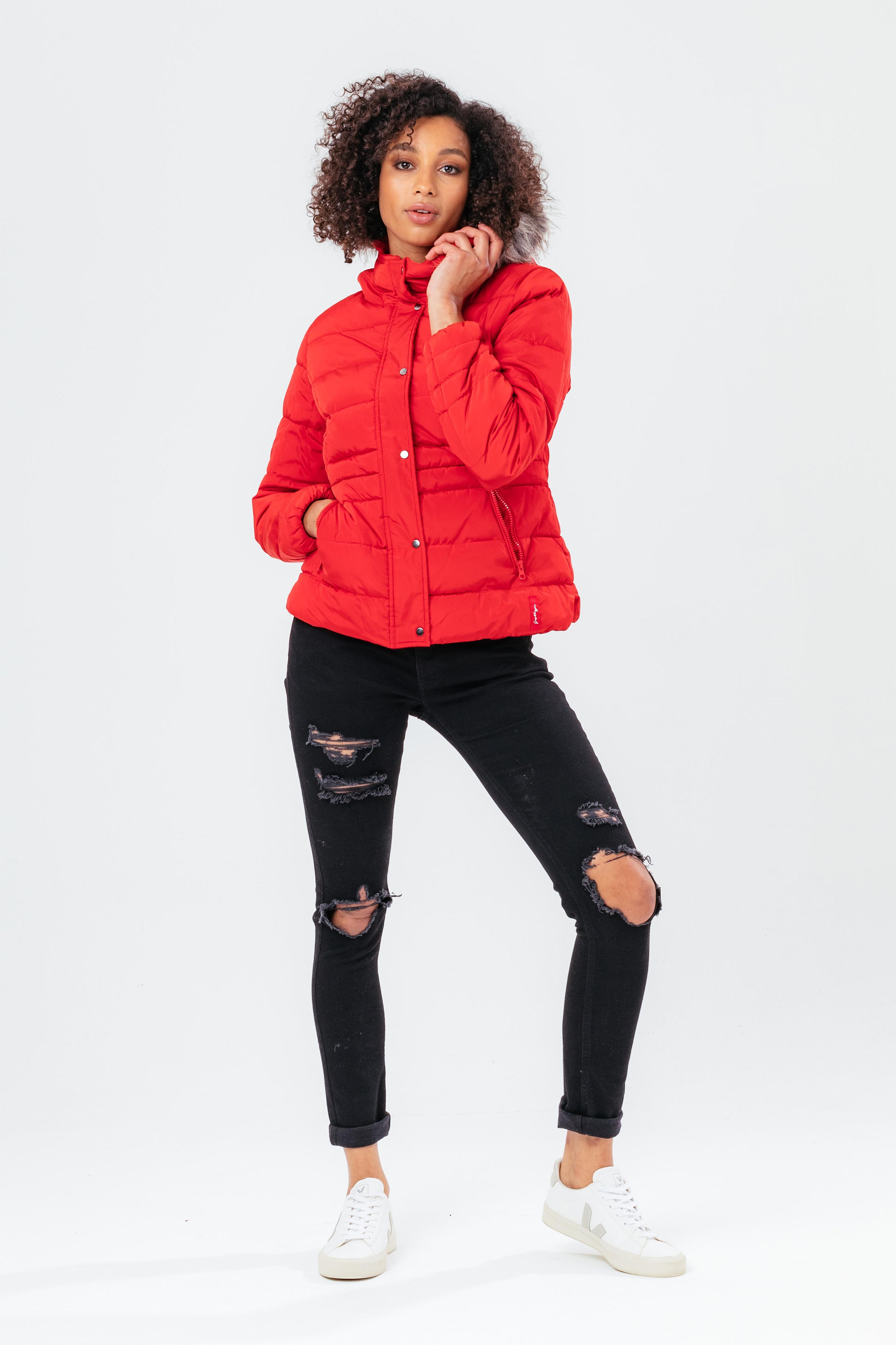Alternate View 1 of HYPE RED SHORT LENGTH WOMEN'S PADDED COAT WITH FUR