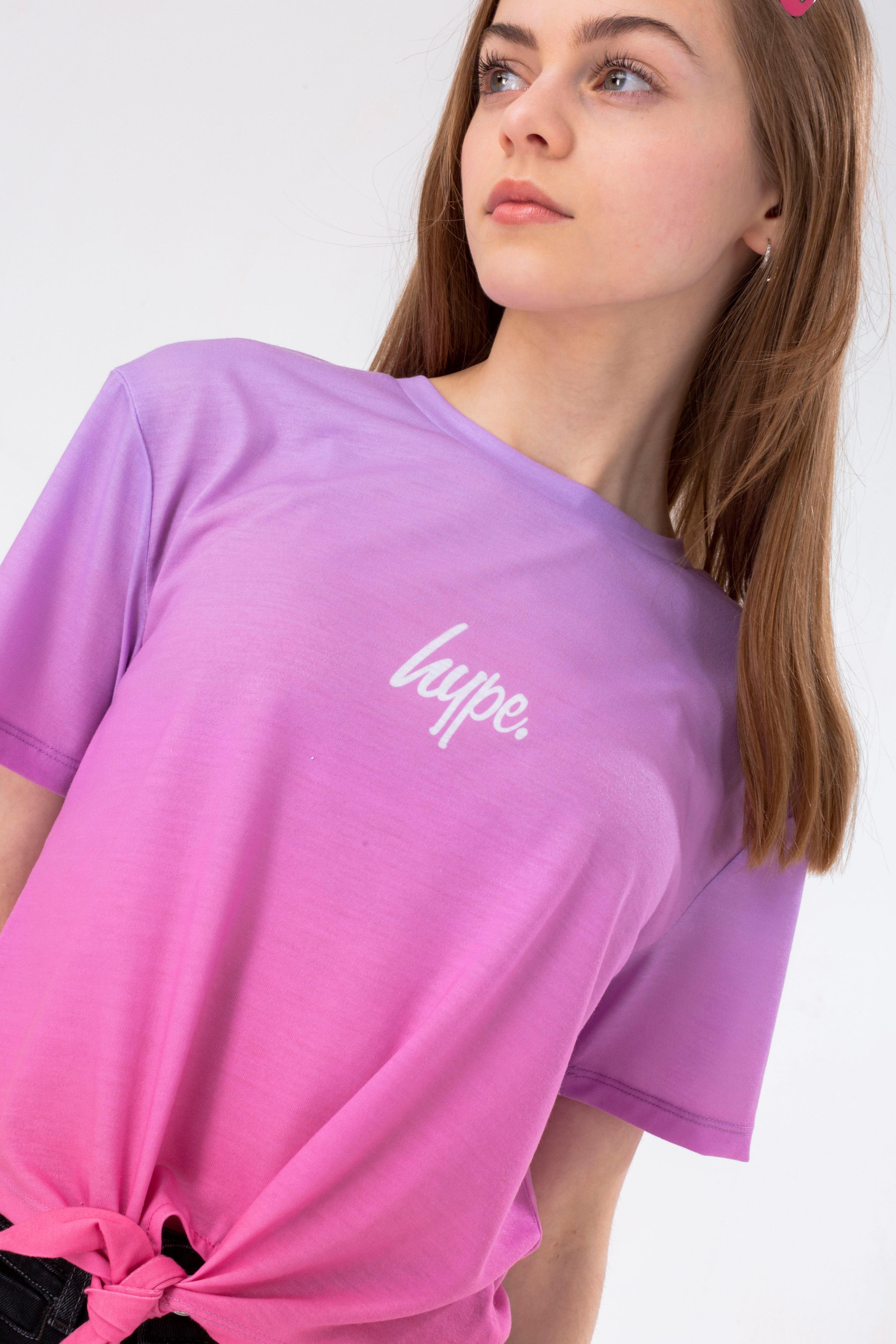 Alternate View 3 of HYPE PINK PURPLE SCRIBBLE GIRLS CROPPED TIE T-SHIRT