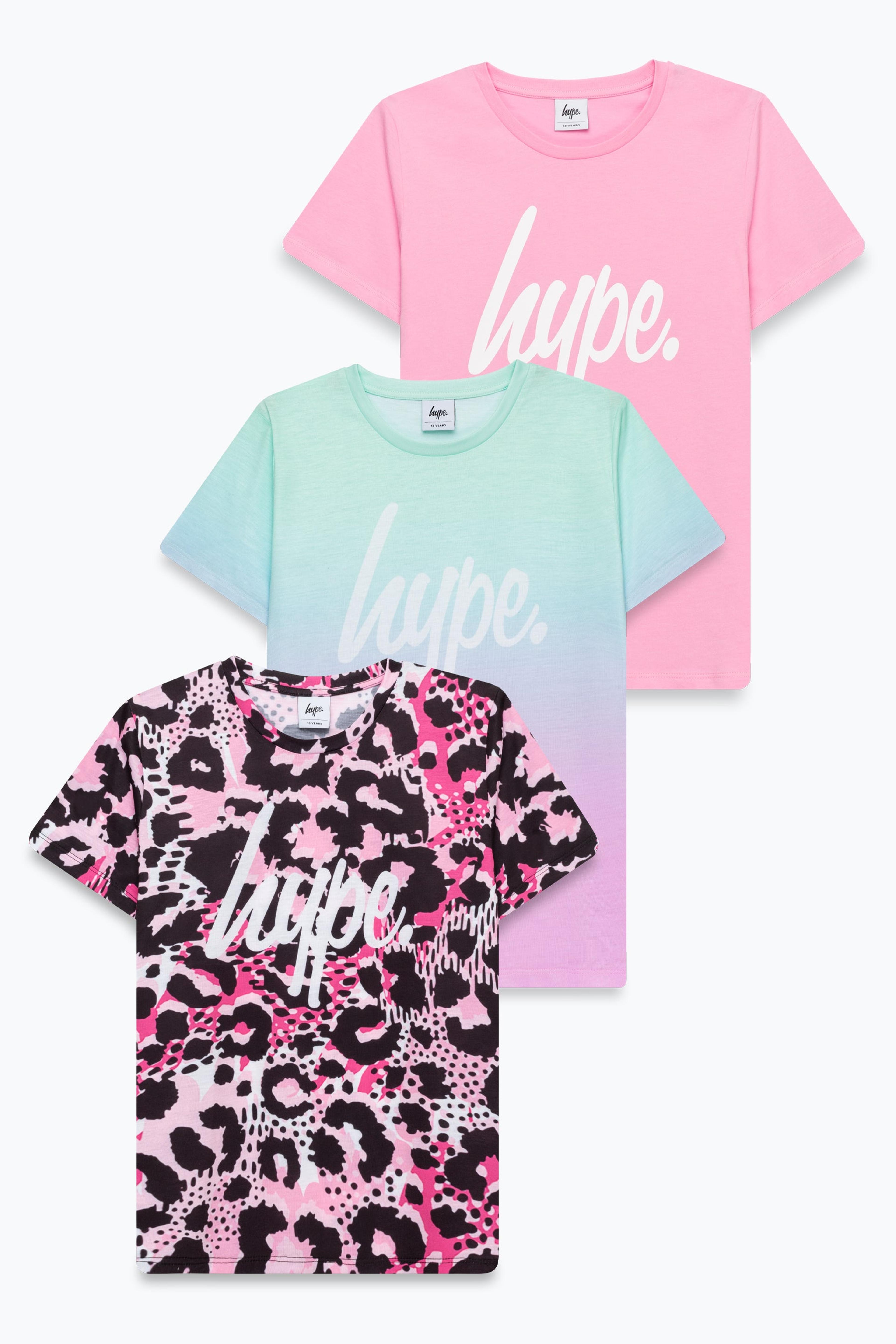 HYPE GIRLS PINK FADE & LEOPARD 3 PACK T-SHIRTS
