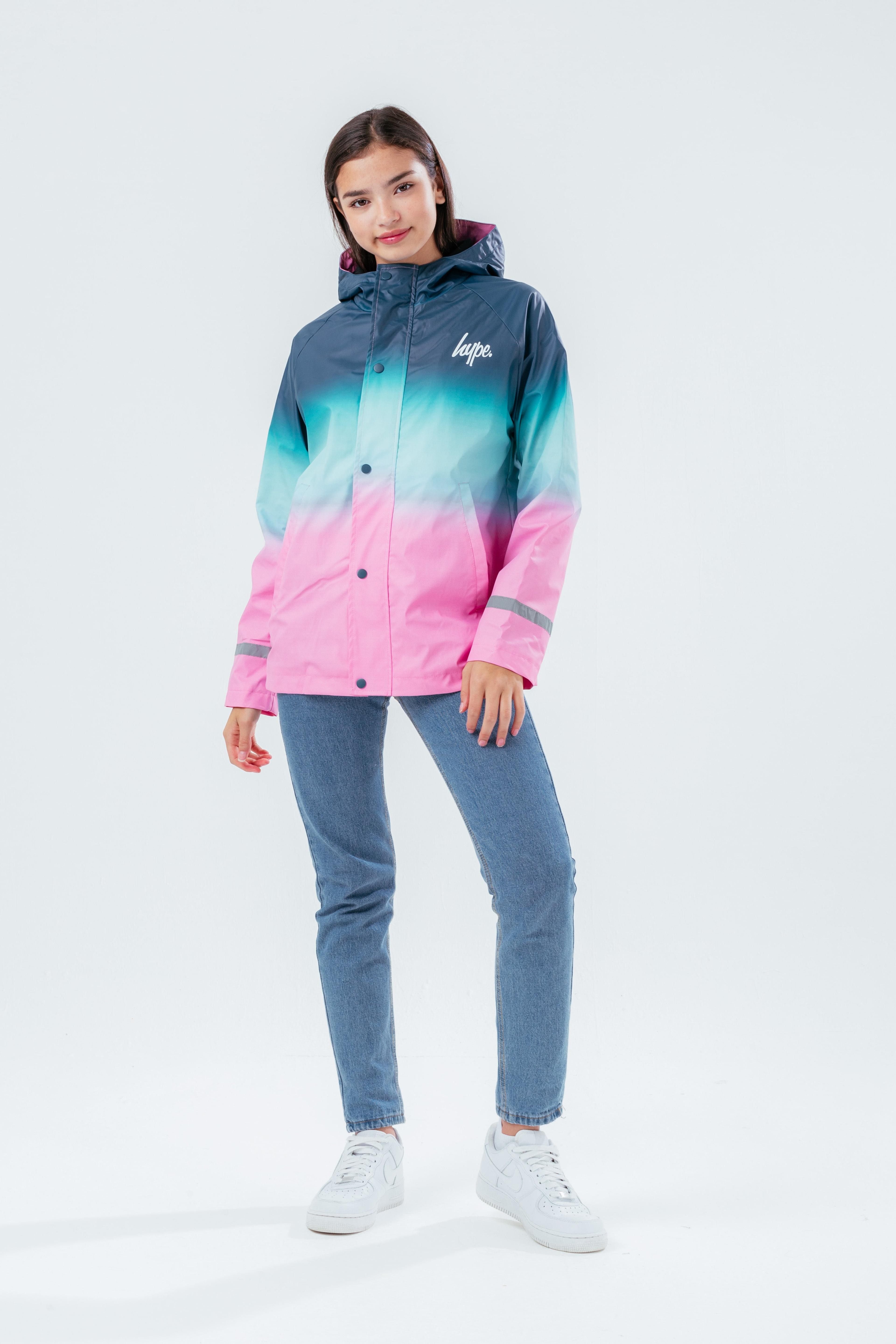 Alternate View 3 of HYPE TEAL TO PINK FADE GIRLS RAIN COAT