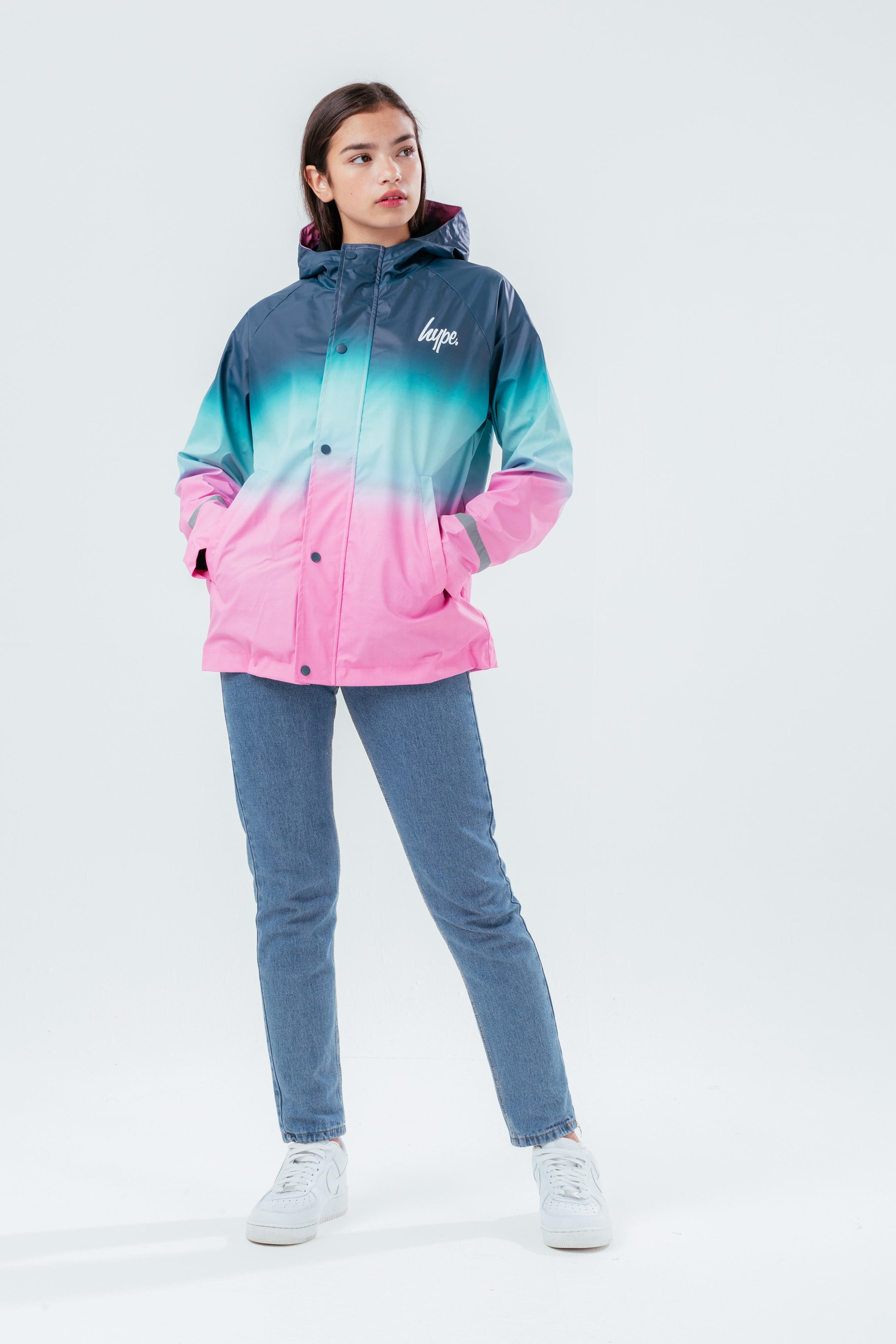 Alternate View 1 of HYPE TEAL TO PINK FADE GIRLS RAIN COAT