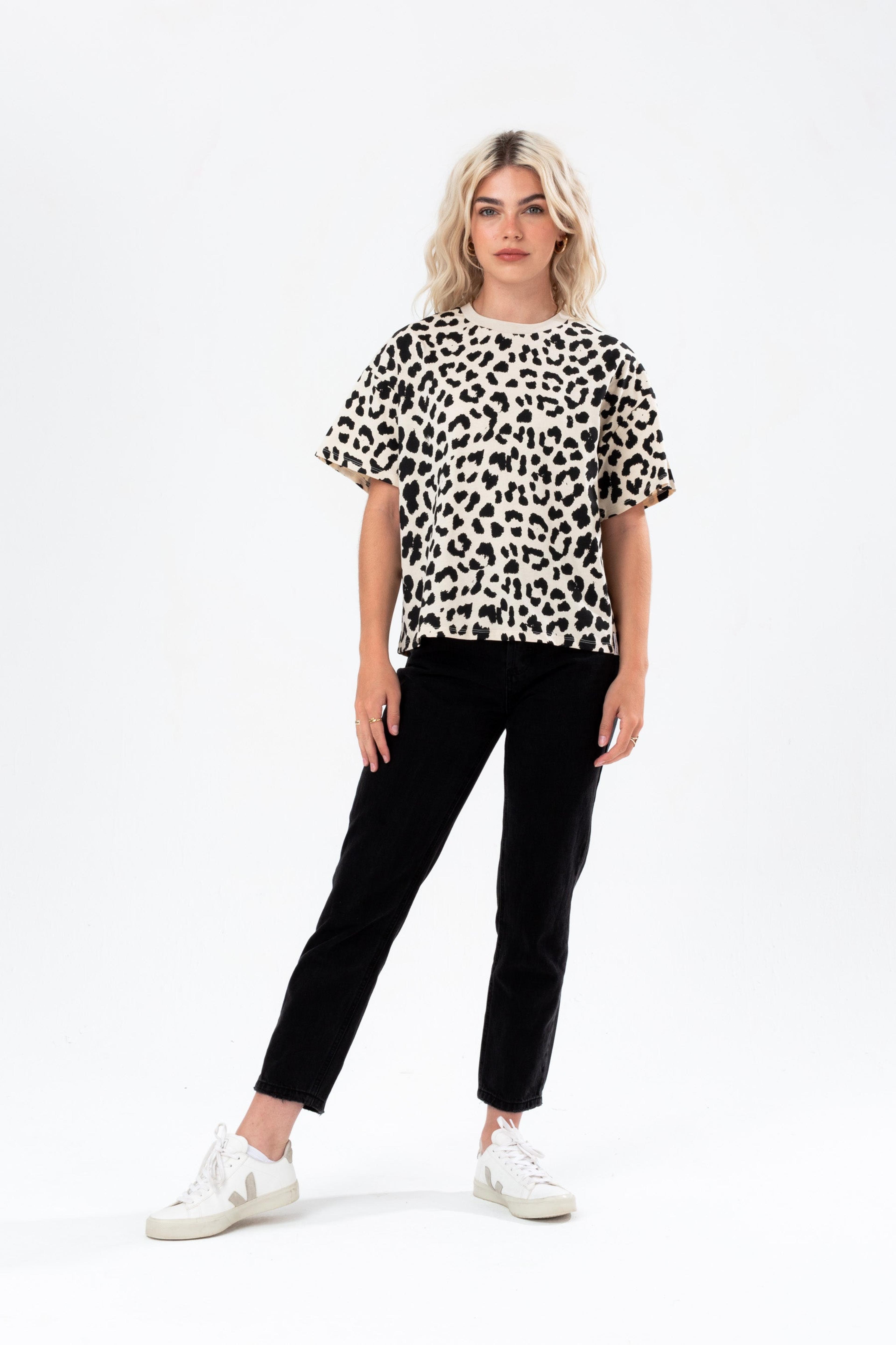 Alternate View 5 of HYPE WOMENS CREAM LEOPARD WOVEN TAB SCRIBBLE BOXY T-SHIRT