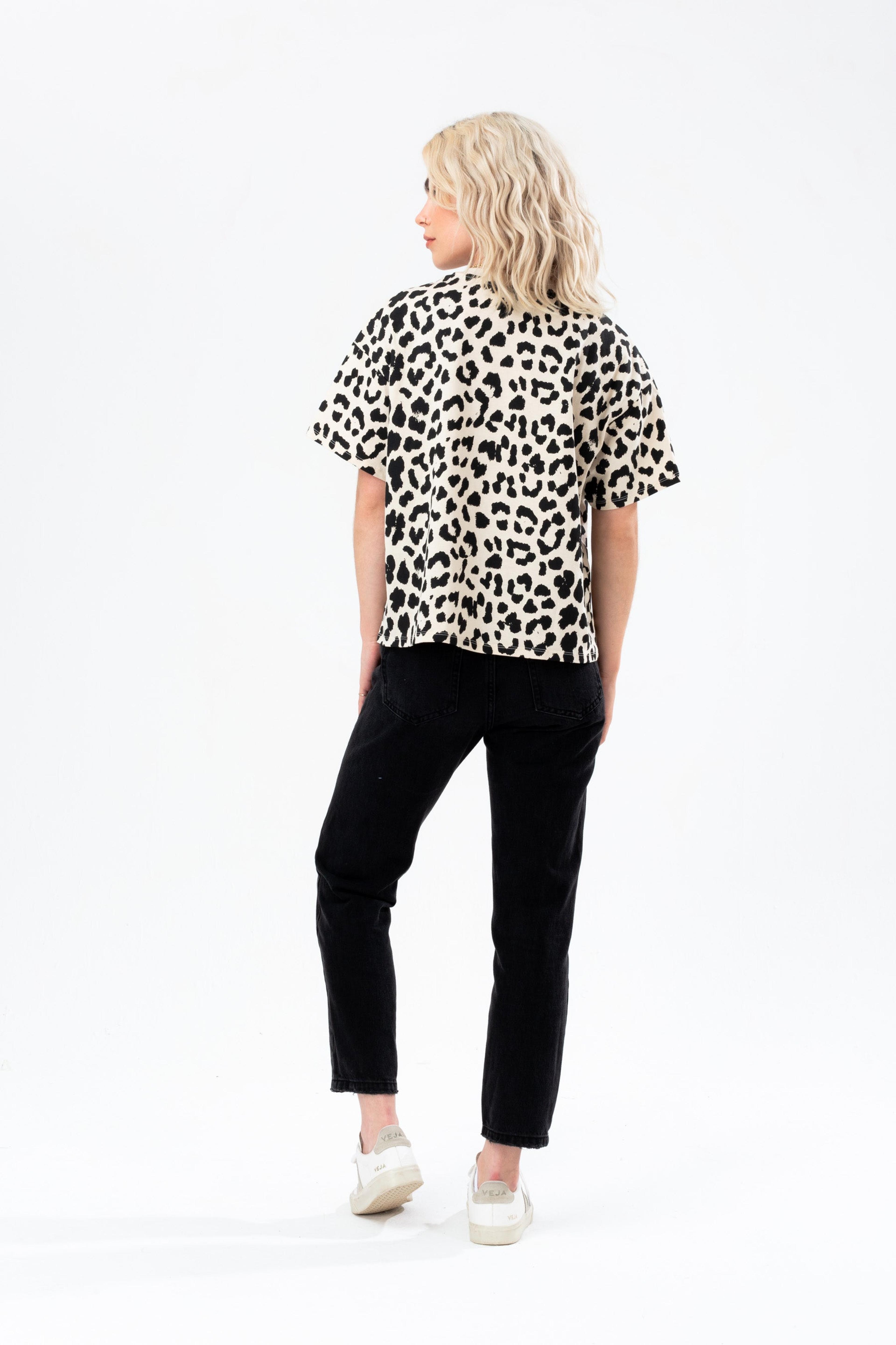 Alternate View 6 of HYPE WOMENS CREAM LEOPARD WOVEN TAB SCRIBBLE BOXY T-SHIRT