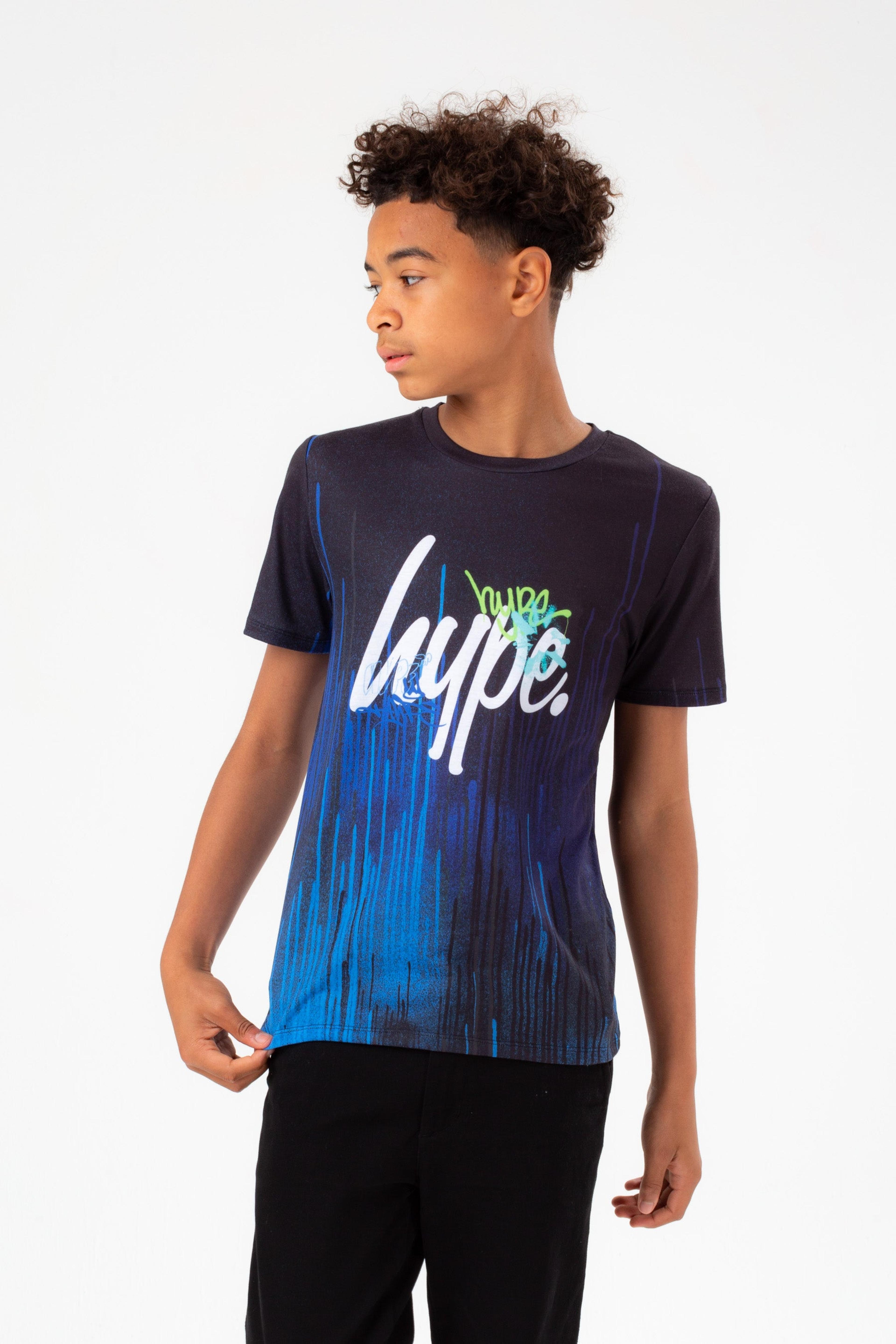 HYPE BOYS BLACK BLUE DRIPS GRAFFITI SCRIPT T-SHIRT