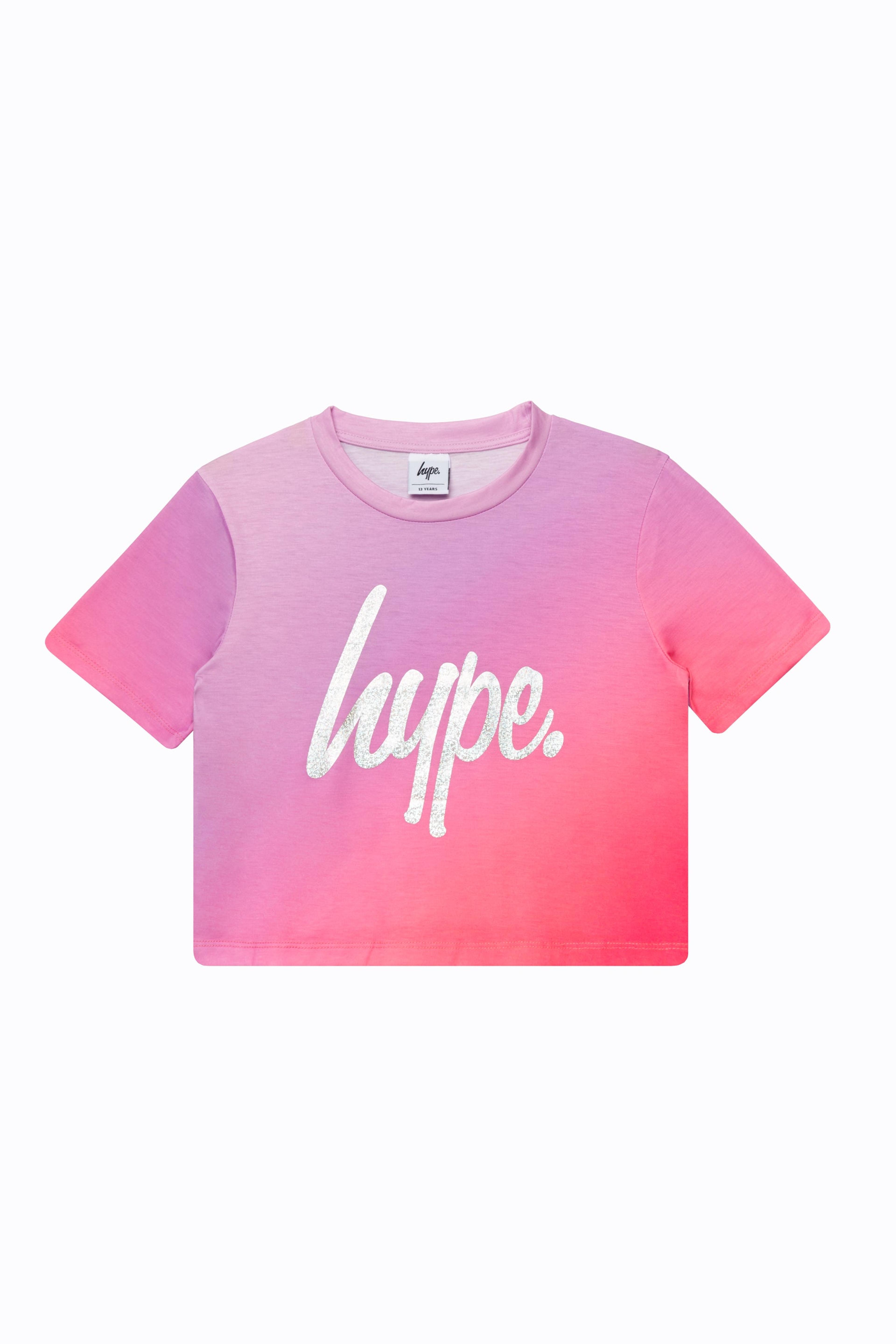 Alternate View 6 of HYPE GIRLS PINK FADE HOLOGRAPHIC SCRIPT CROPPED T-SHIRT