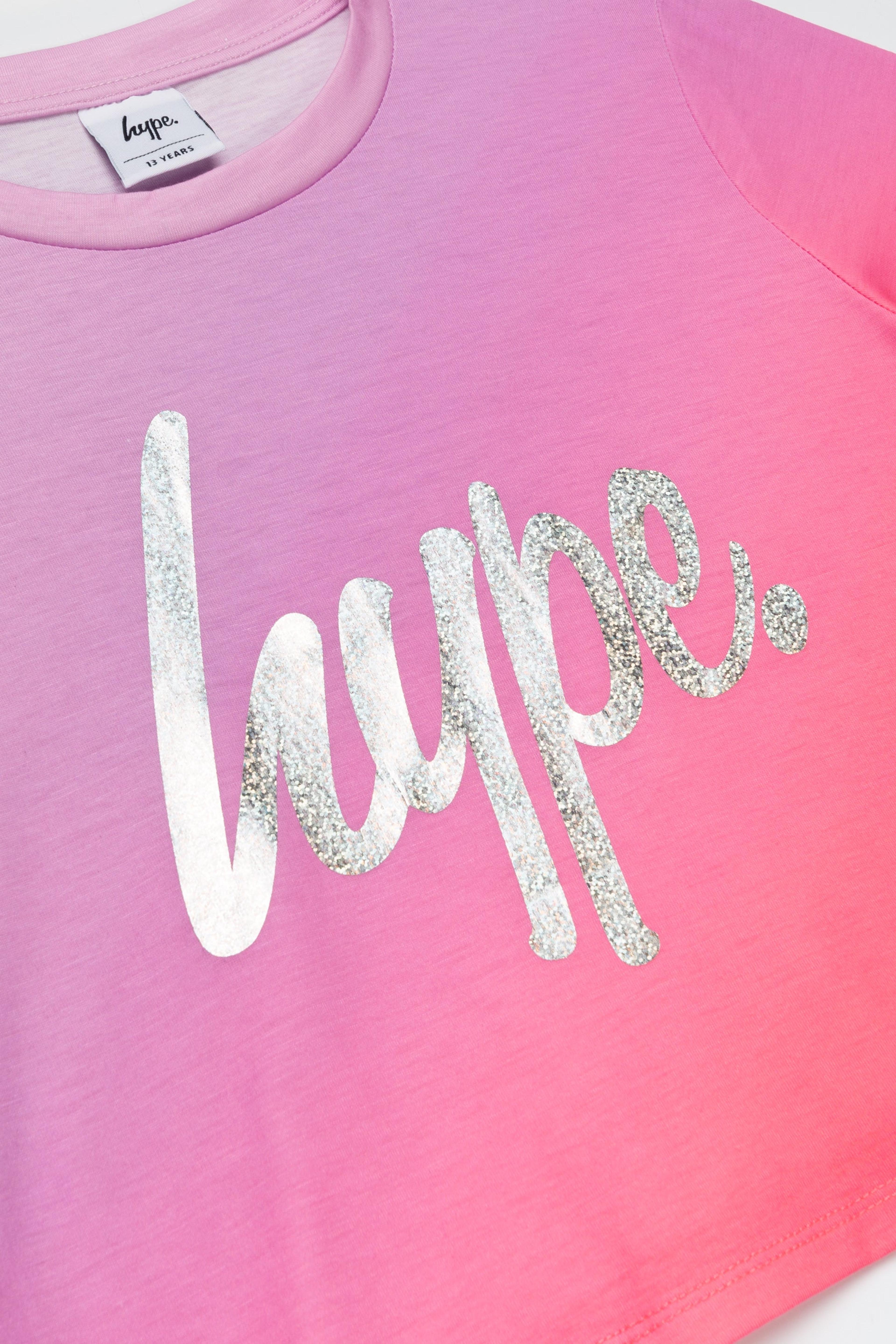 Alternate View 2 of HYPE GIRLS PINK FADE HOLOGRAPHIC SCRIPT CROPPED T-SHIRT