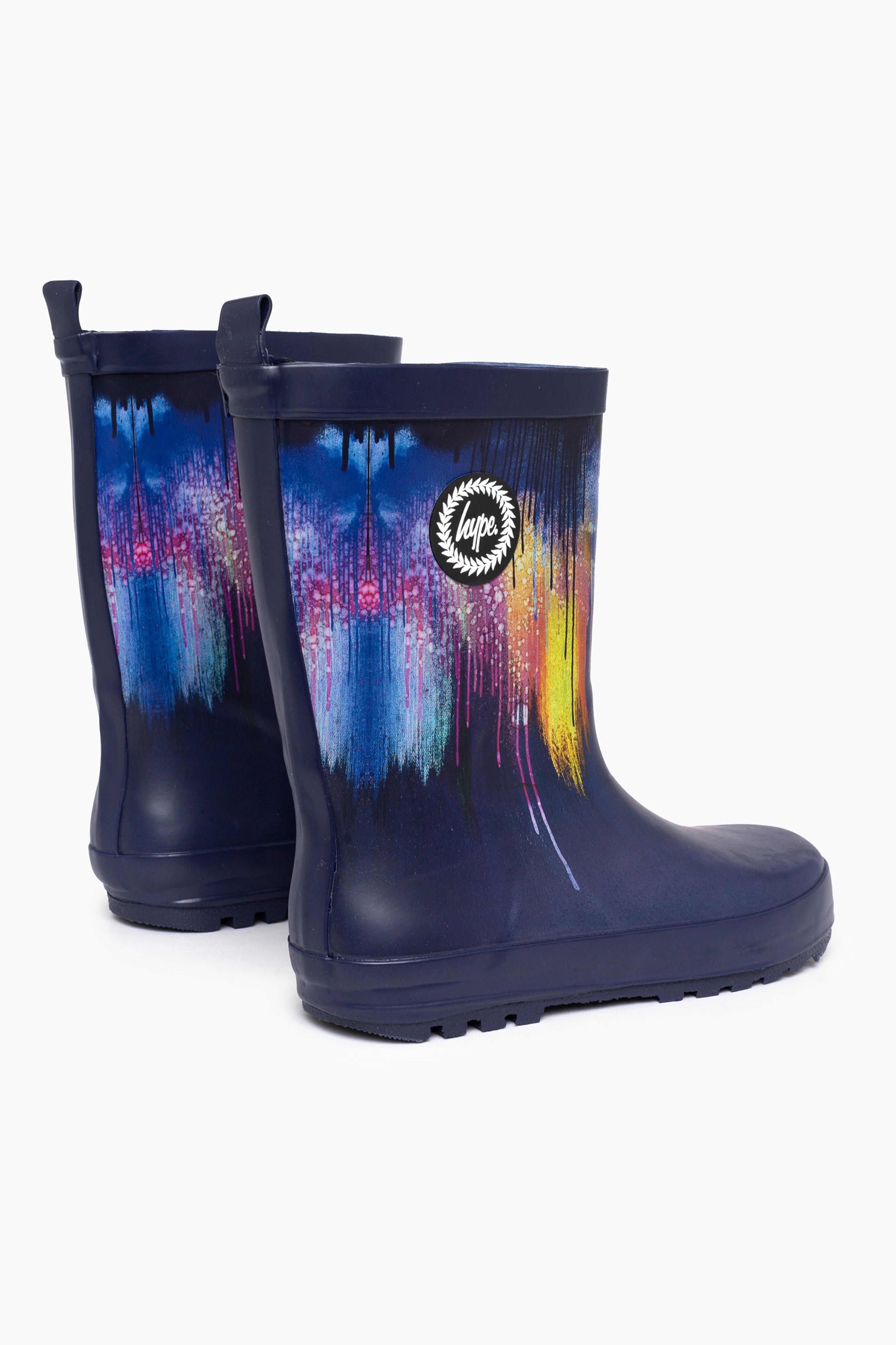 Alternate View 1 of HYPE KIDS UNISEX NAVY WATERCOLOUR DRIPS CREST WELLIES