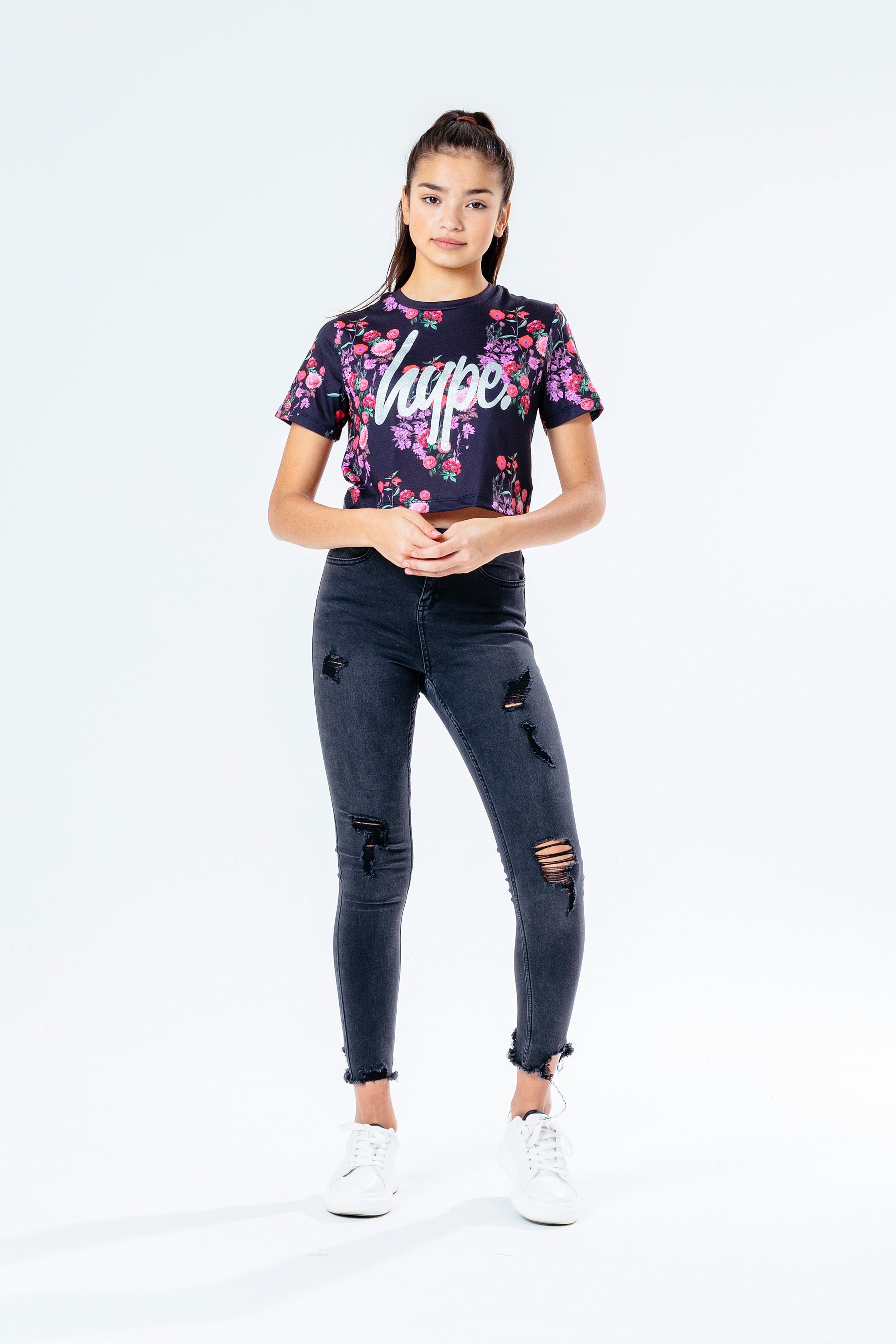 Alternate View 4 of HYPE DITSY FLORAL GIRLS CROP T-SHIRT