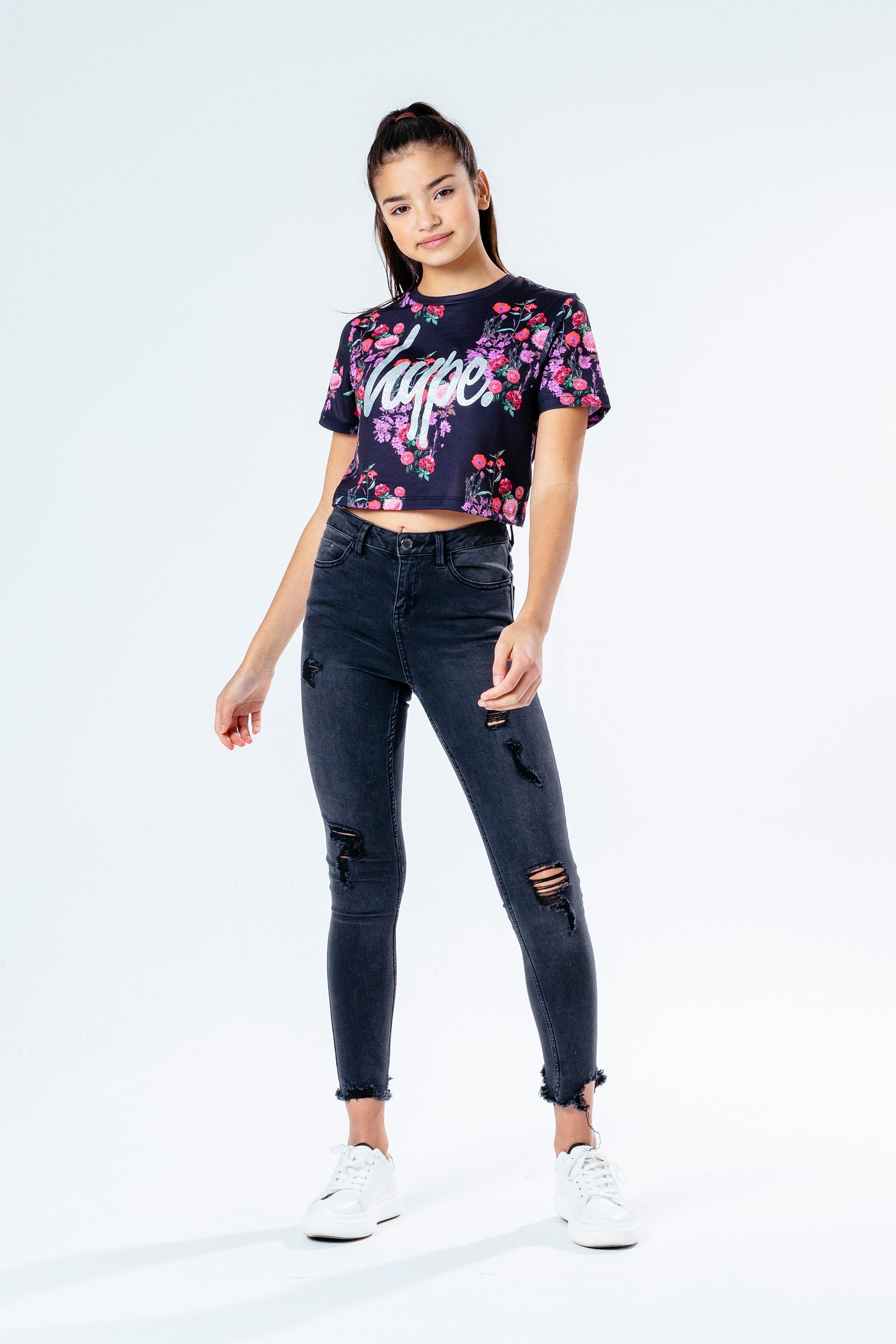Alternate View 2 of HYPE DITSY FLORAL GIRLS CROP T-SHIRT