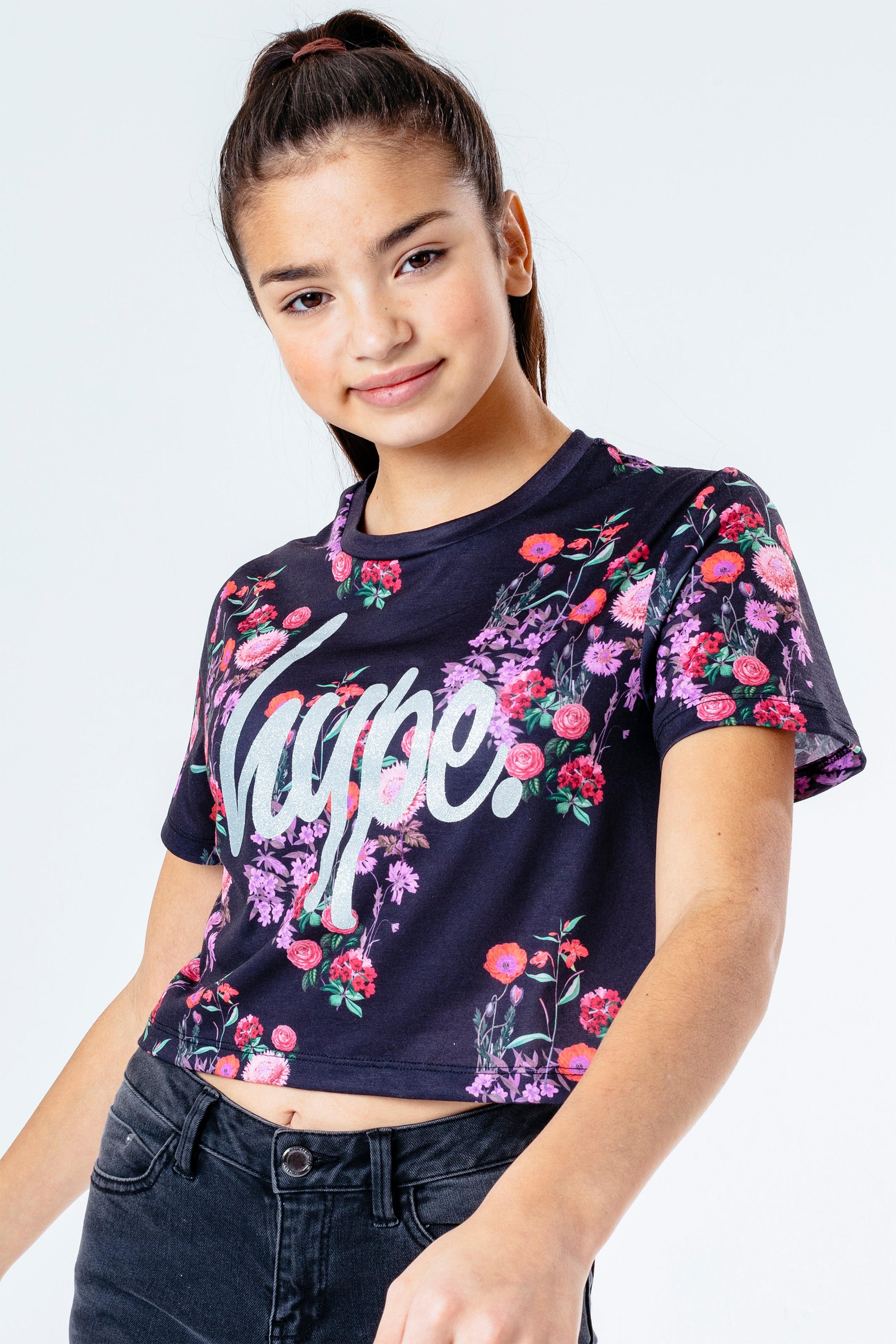Alternate View 1 of HYPE DITSY FLORAL GIRLS CROP T-SHIRT