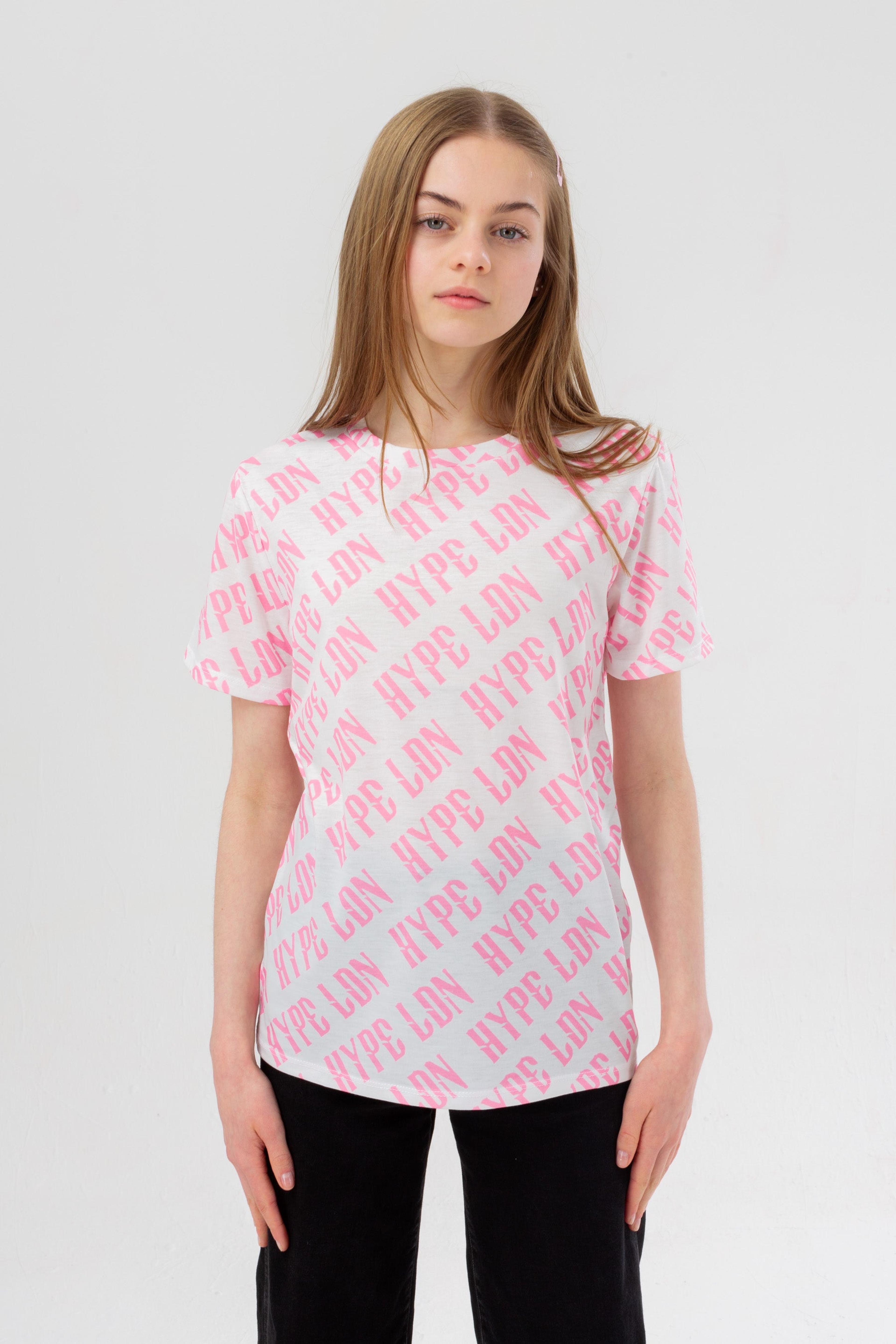 HYPE GIRLS PINK GOTHIC REPEAT T-SHIRT