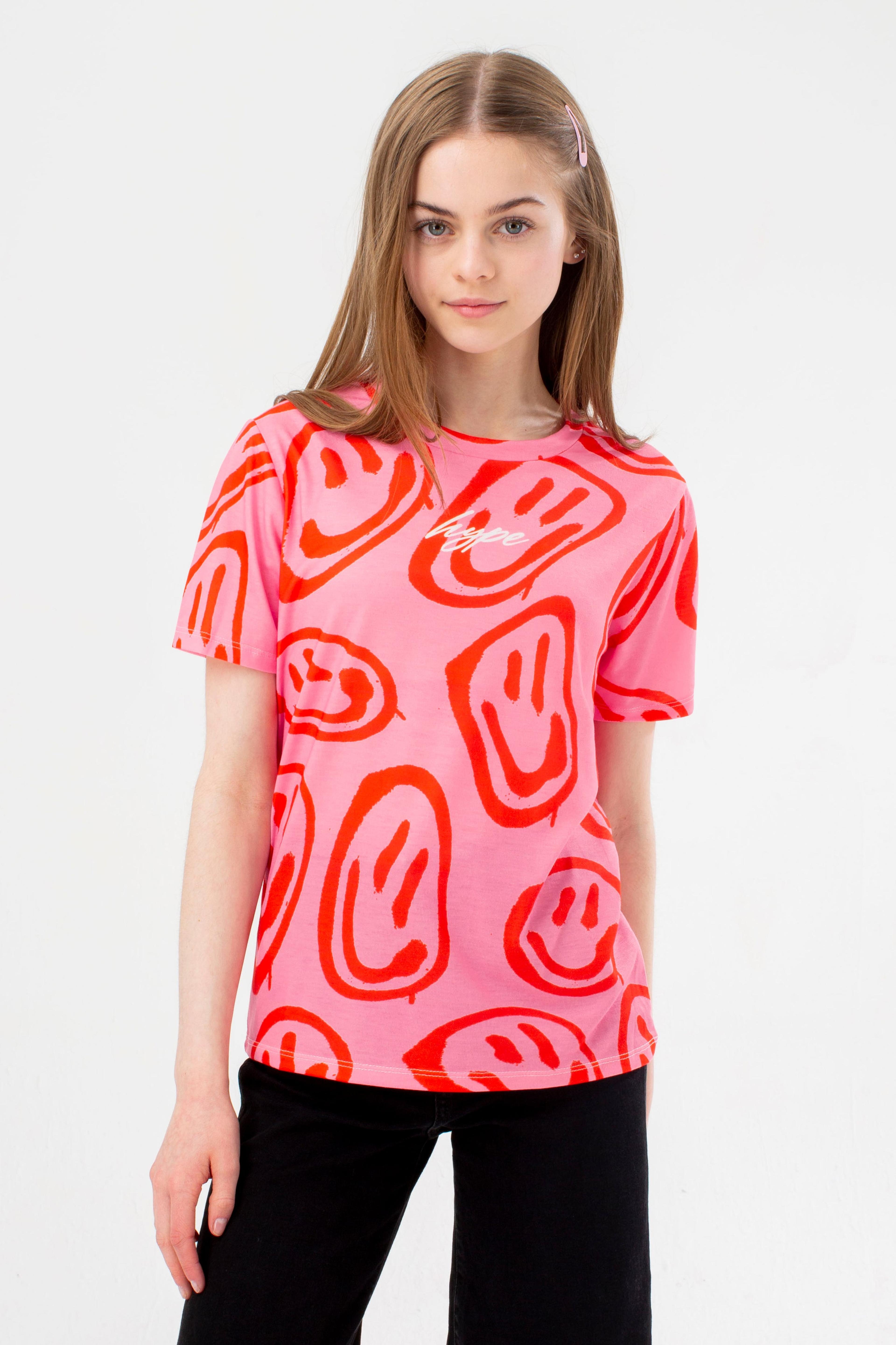 HYPE GIRLS PINK SMILEY WAVE SCRIBBLE T-SHIRT