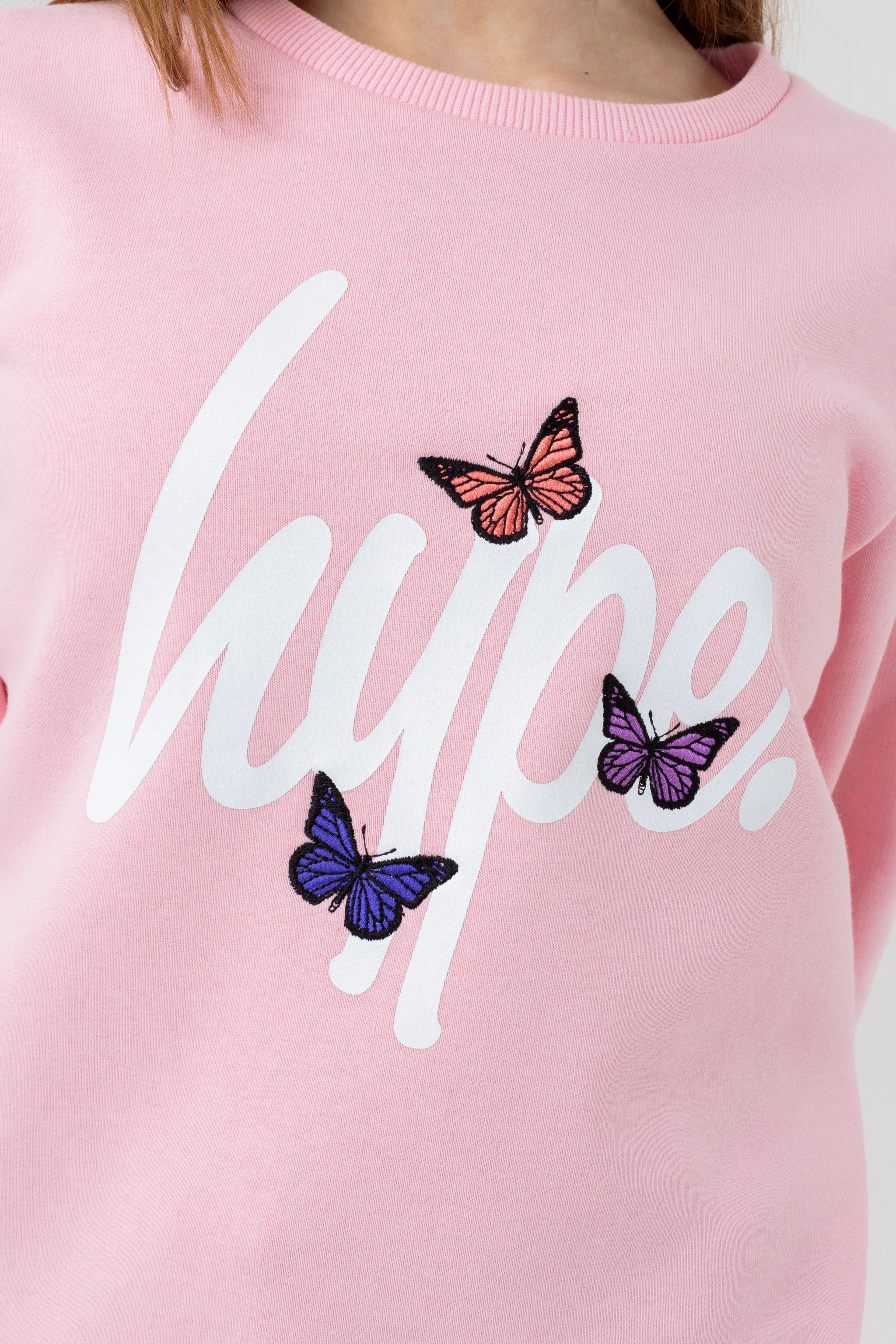Alternate View 3 of HYPE GIRLS PINK BUTTERFLY SCRIPT CREW NECK