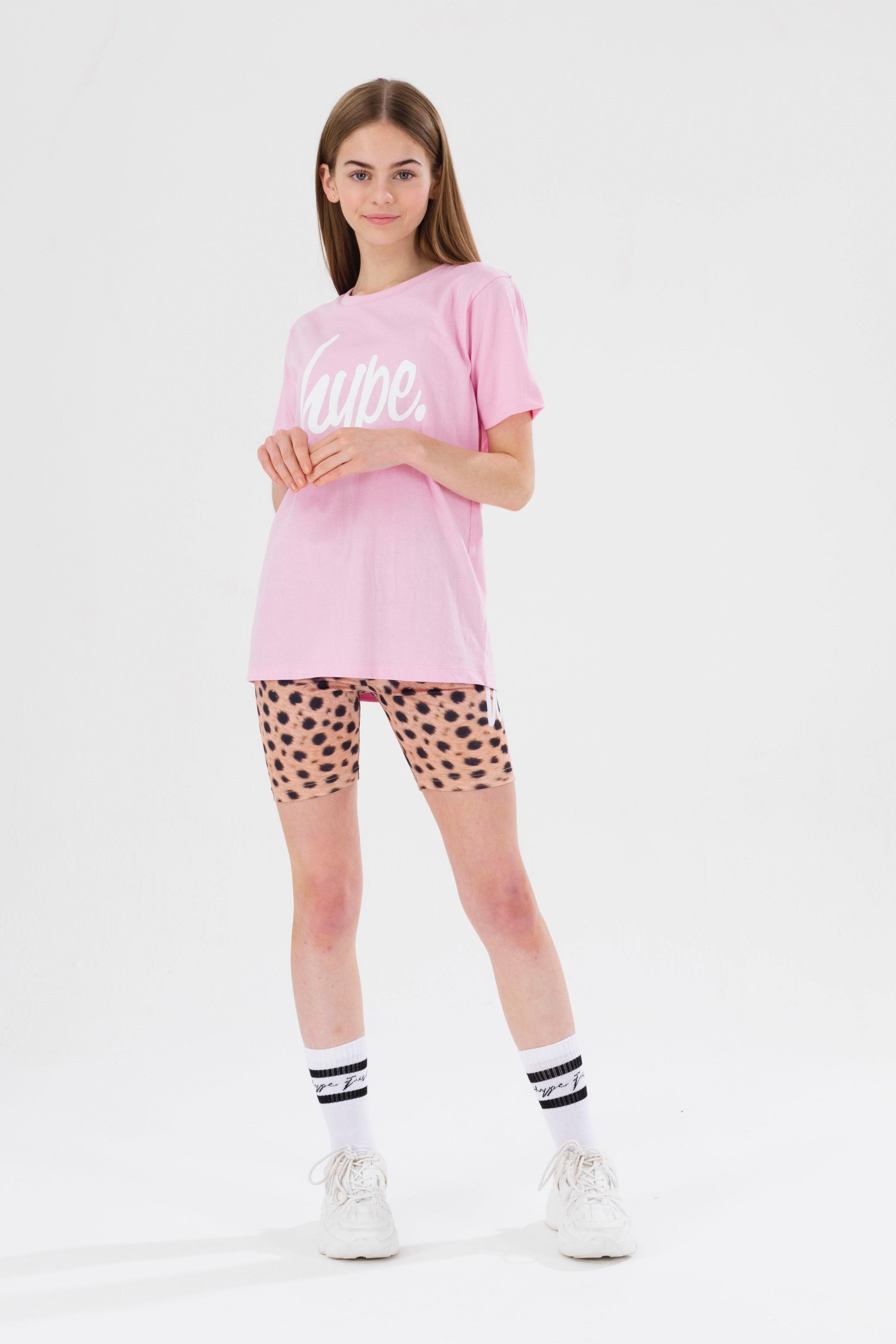 HYPE GIRLS PINK LEOPARD SCRIPT TEE AND SHORTS SET