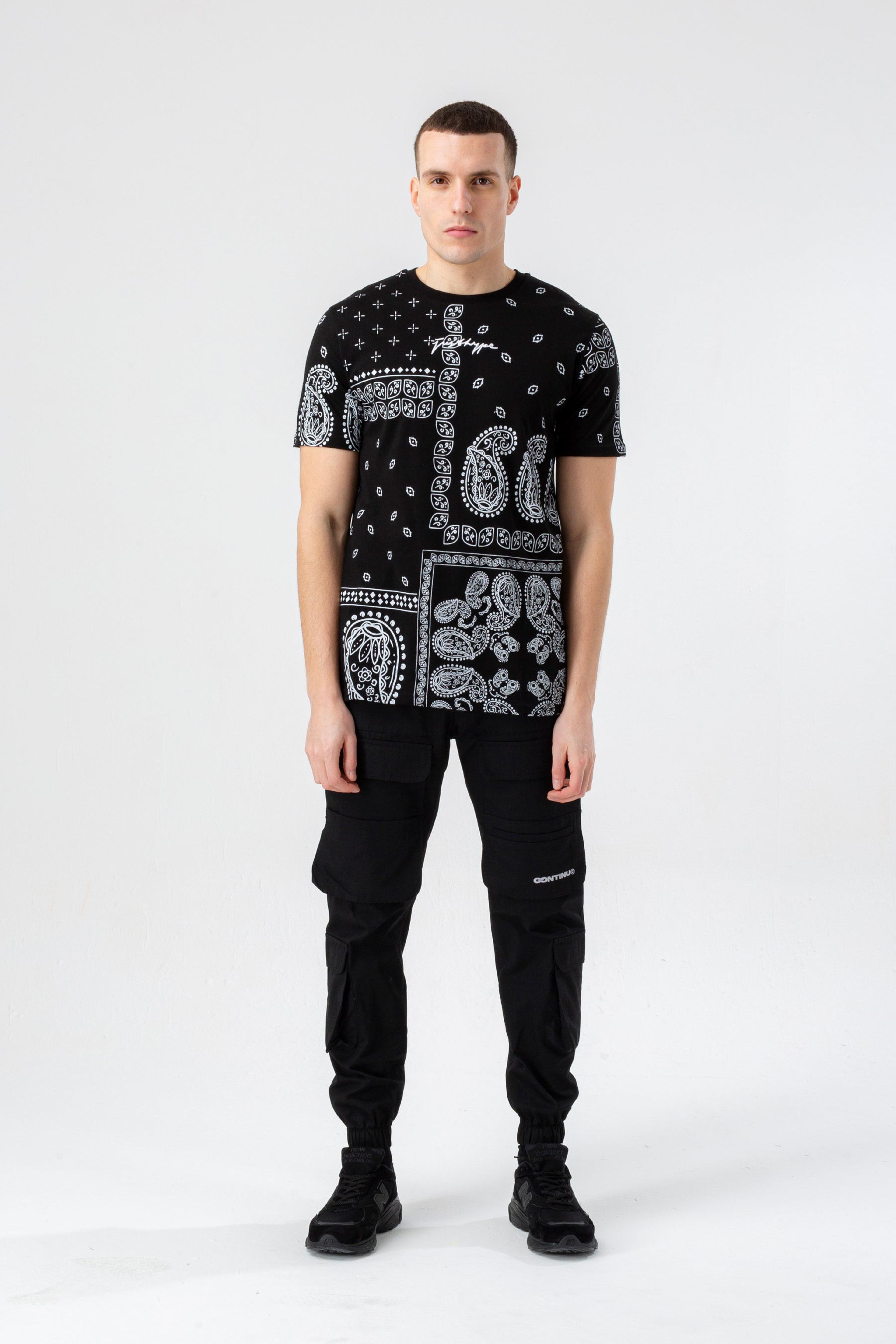 Alternate View 1 of HYPE MENS BLACK PAISLEY PALM SCRIBBLE T-SHIRT