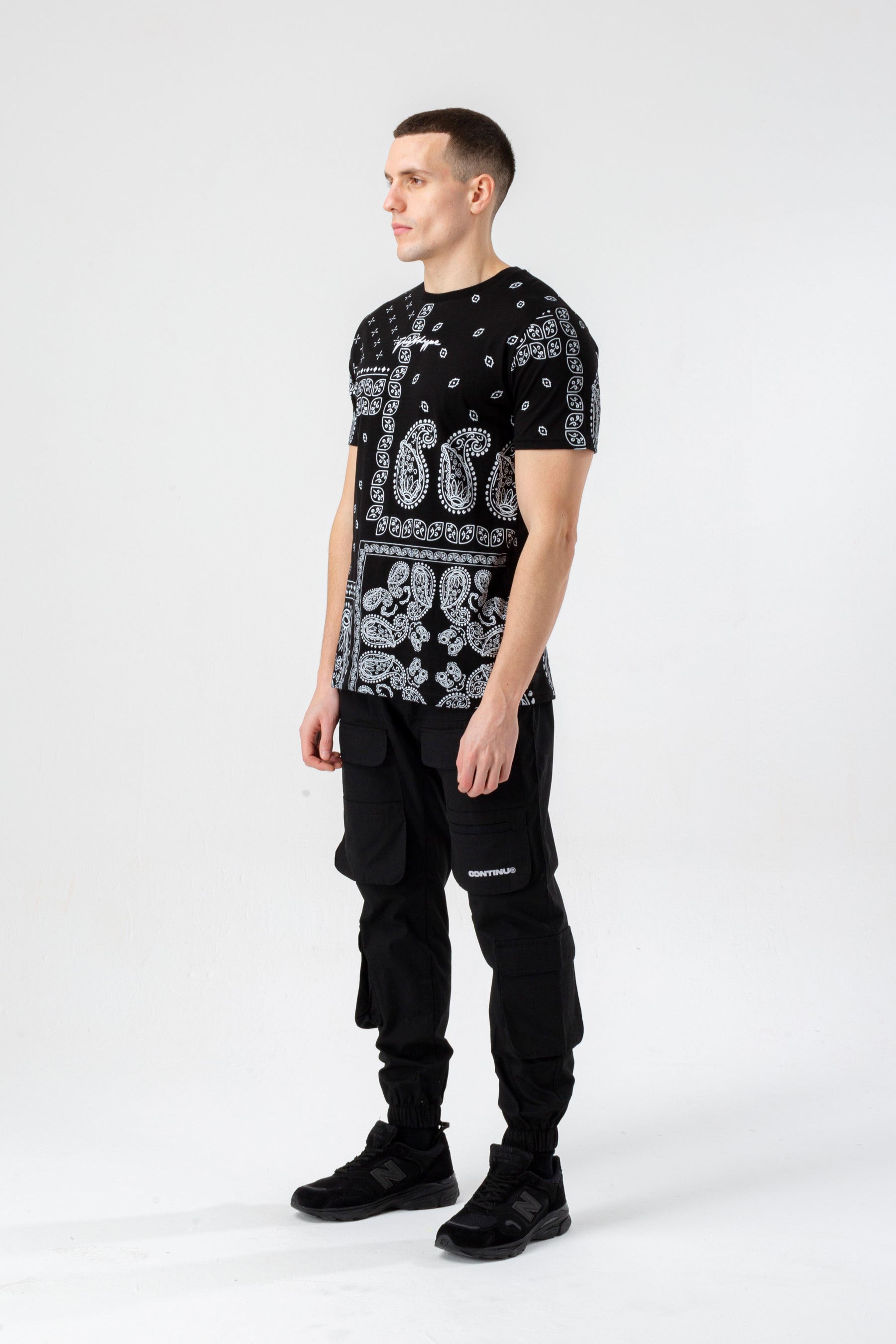 Alternate View 2 of HYPE MENS BLACK PAISLEY PALM SCRIBBLE T-SHIRT