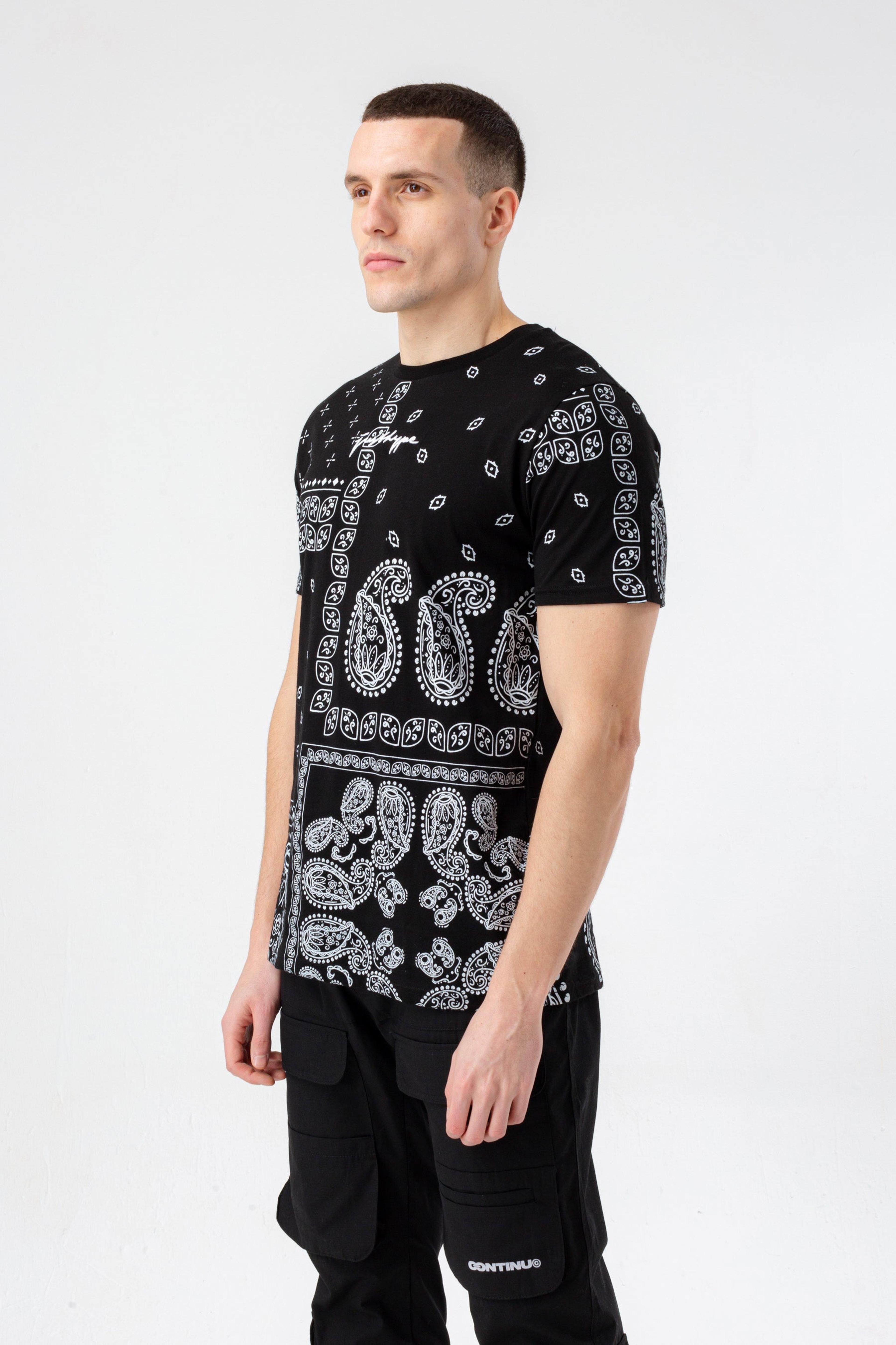 Alternate View 4 of HYPE MENS BLACK PAISLEY PALM SCRIBBLE T-SHIRT
