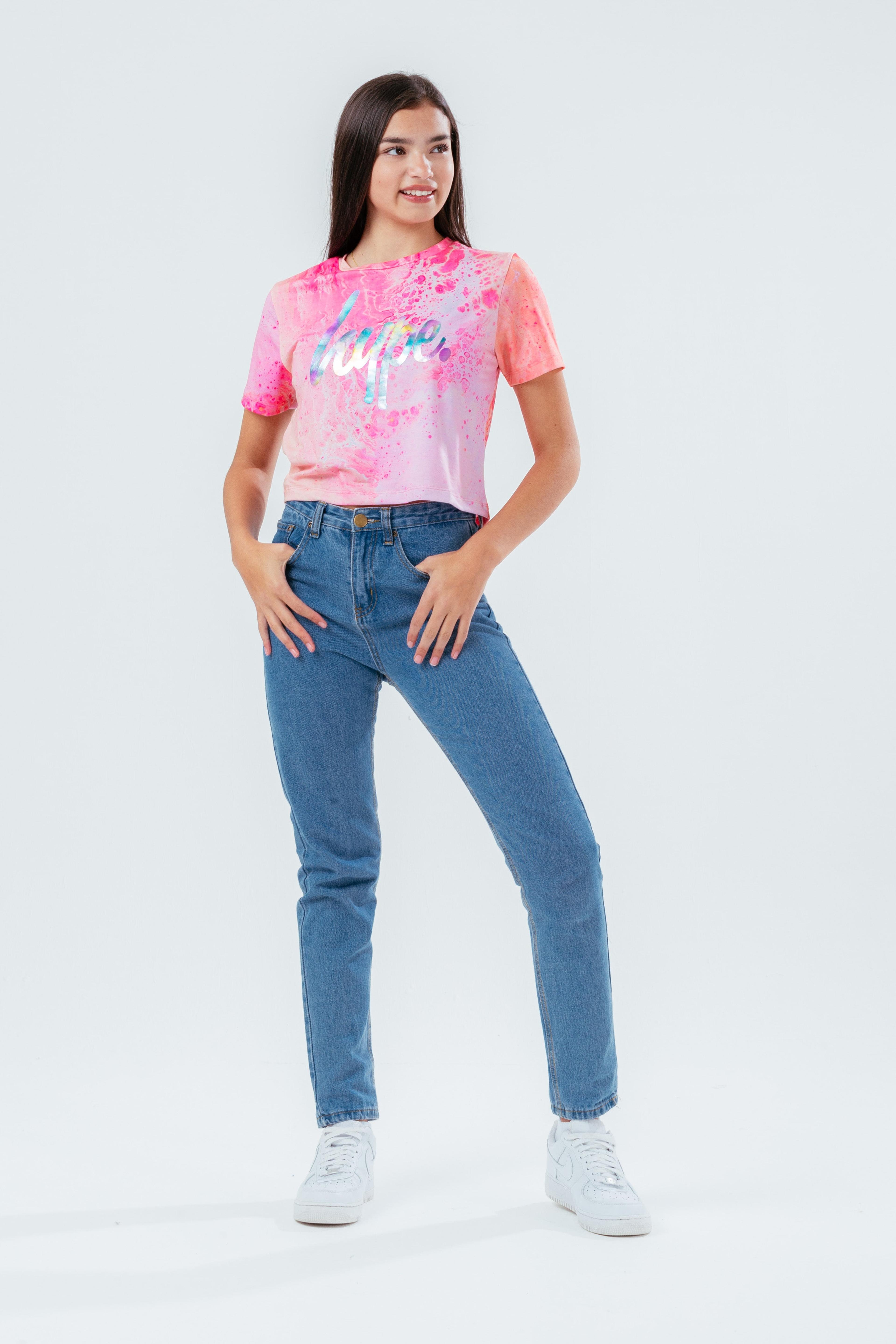 Alternate View 1 of HYPE APRICOT MARBLE GIRLS CROP T-SHIRT