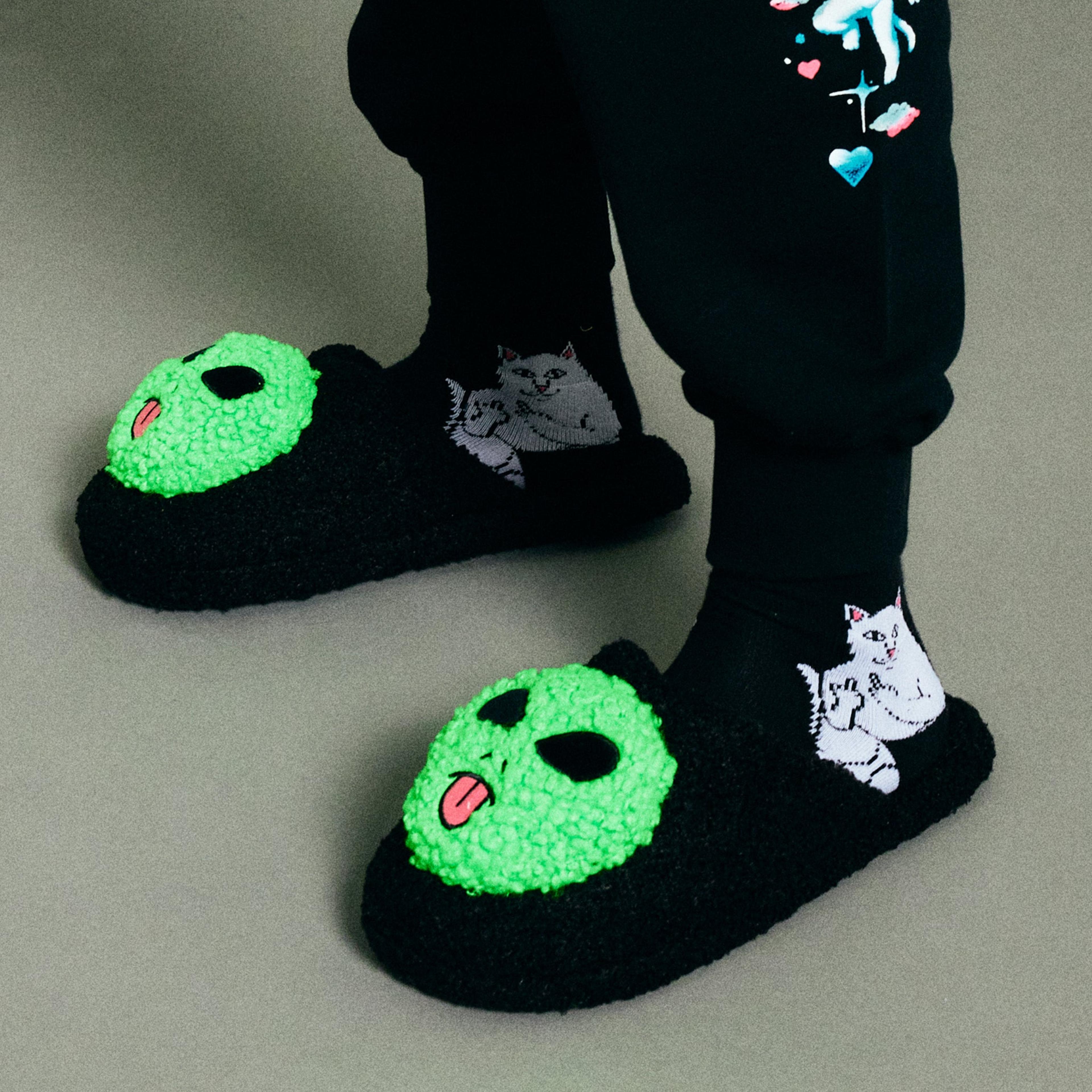 Alternate View 1 of Lord Alien Plush Face House Slippers (Black)