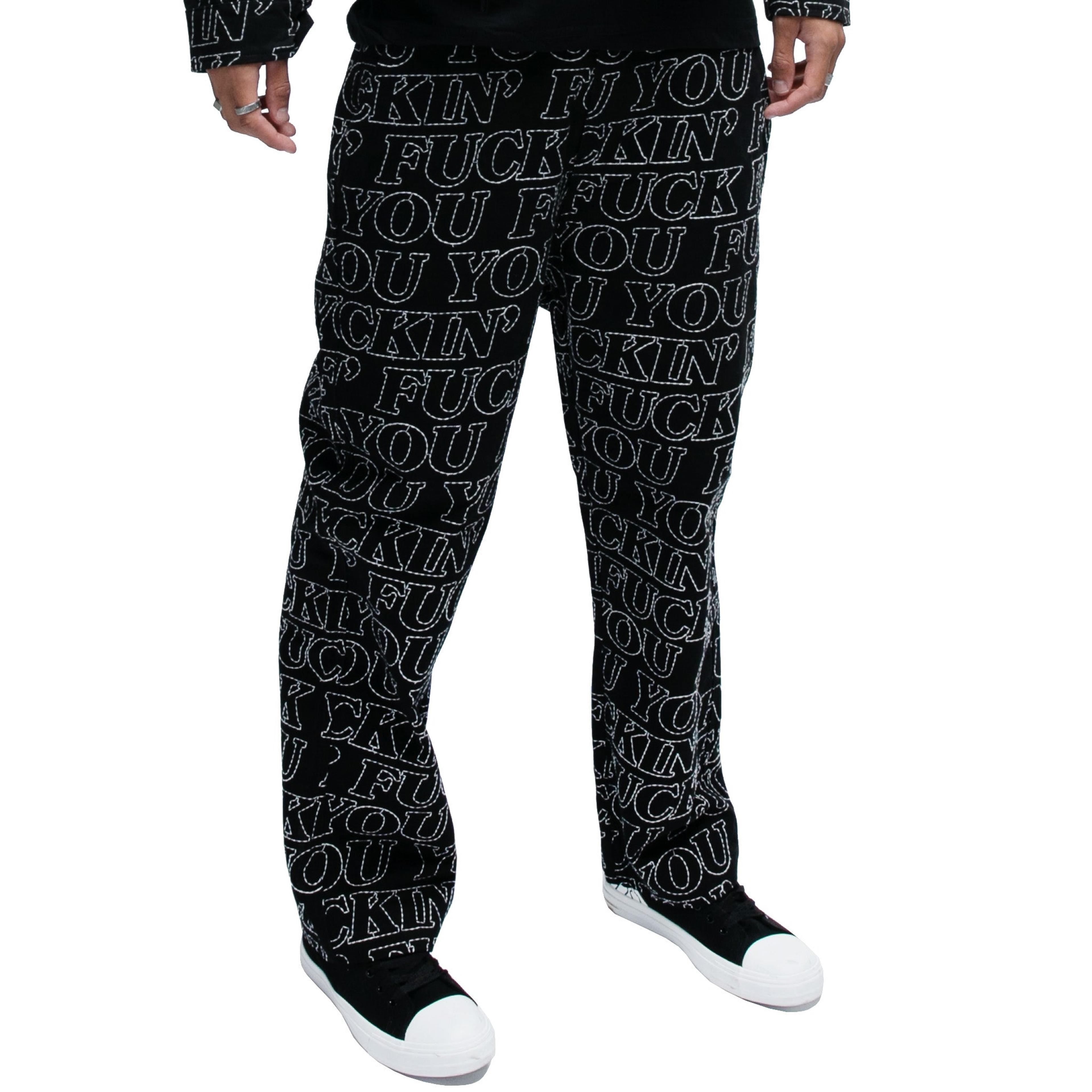 Alternate View 1 of Fuckin Fuck Quilted Wide Leg Pants (Black)