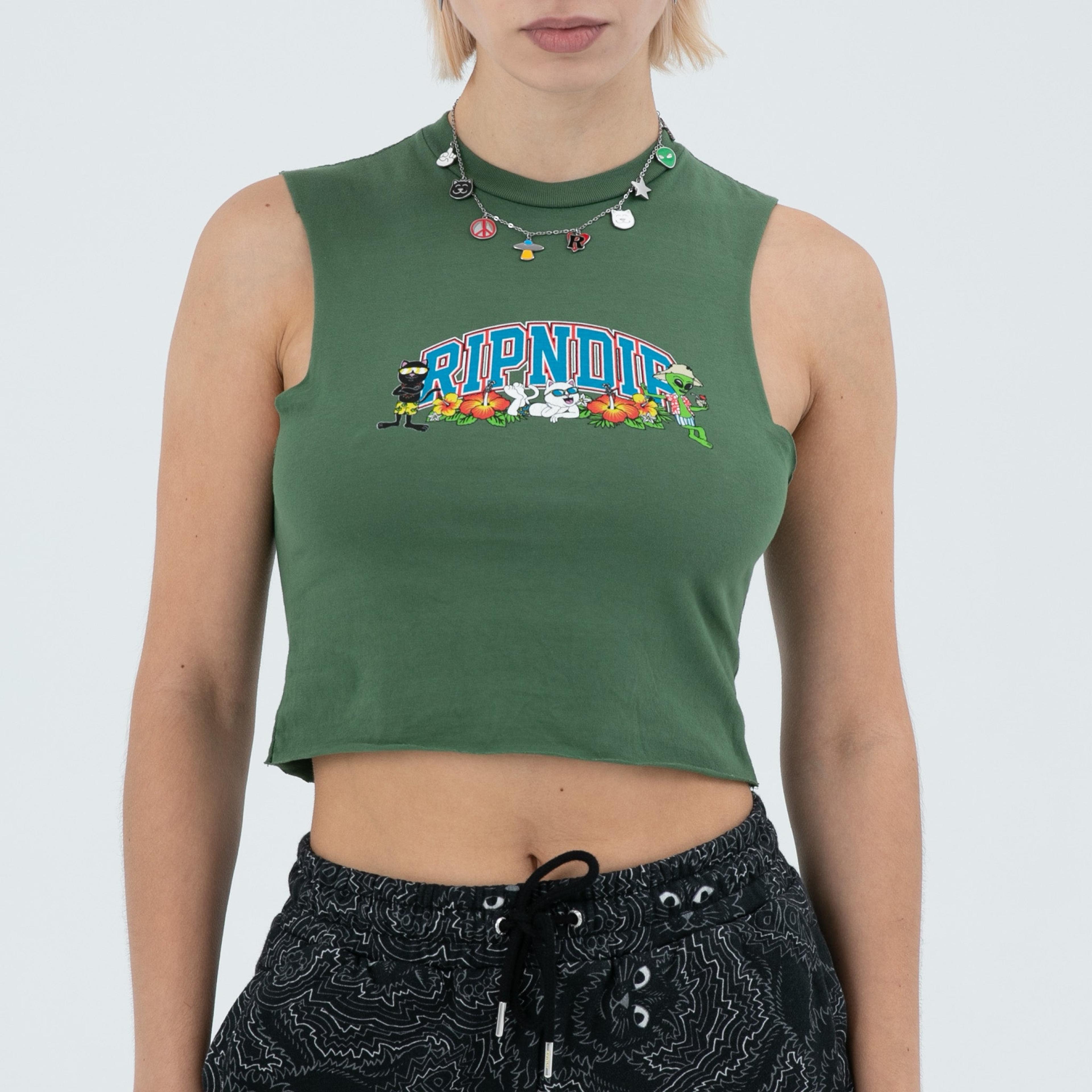 Alternate View 1 of Summer Friends Cropped Tank (Olive)