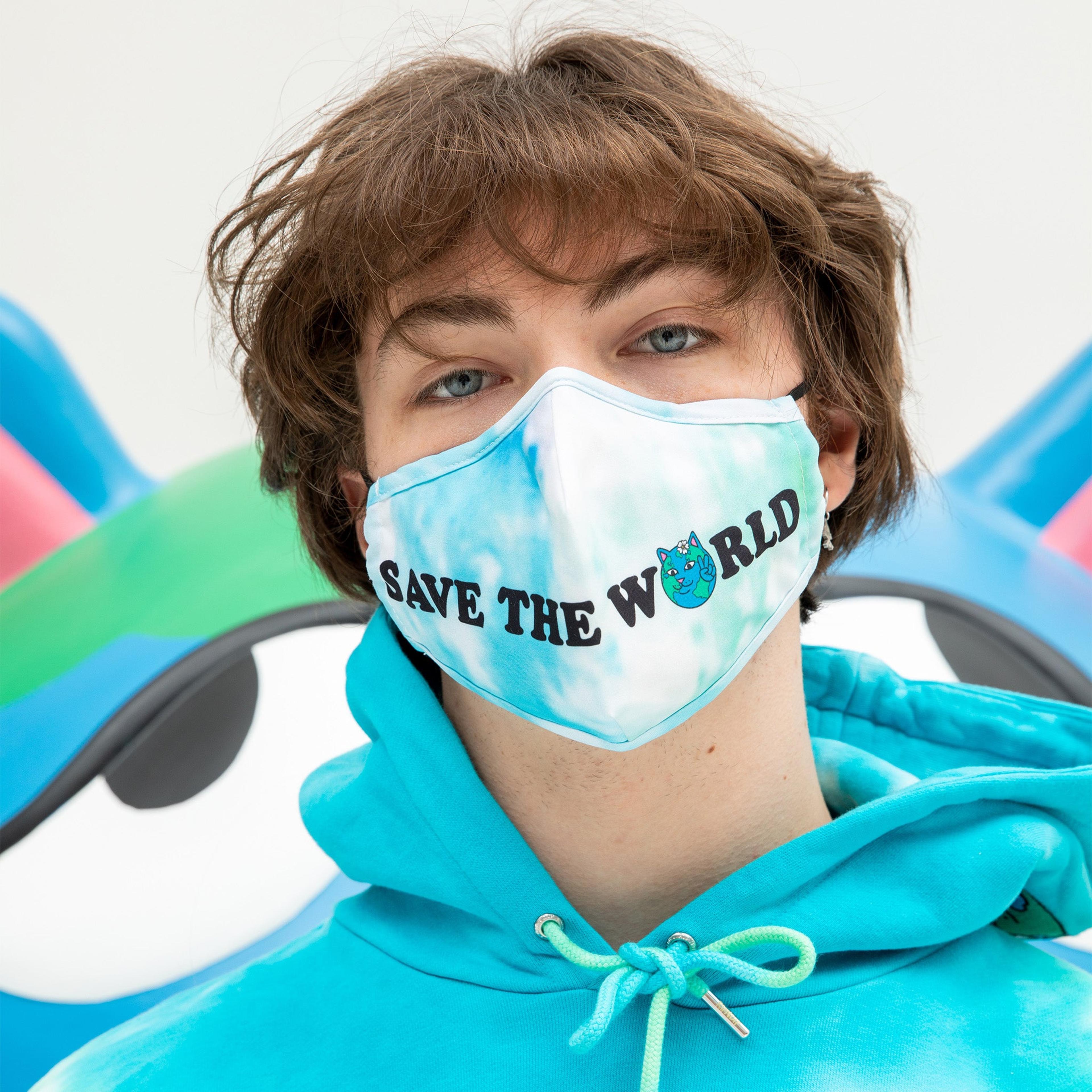 Alternate View 1 of Save The World Face Mask (Blue)