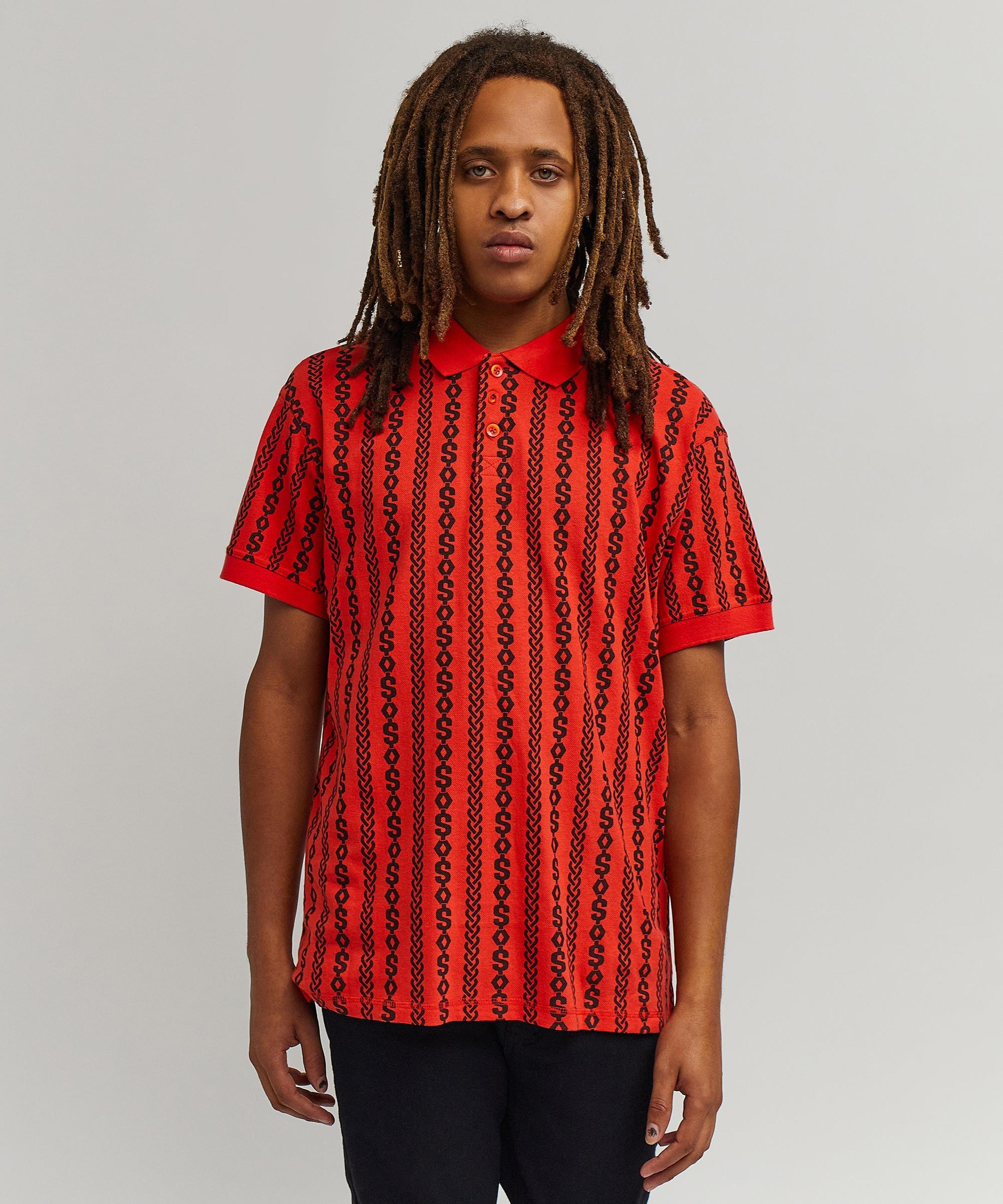 Alternate View 2 of Knit Stripe Allover Print Polo - Red