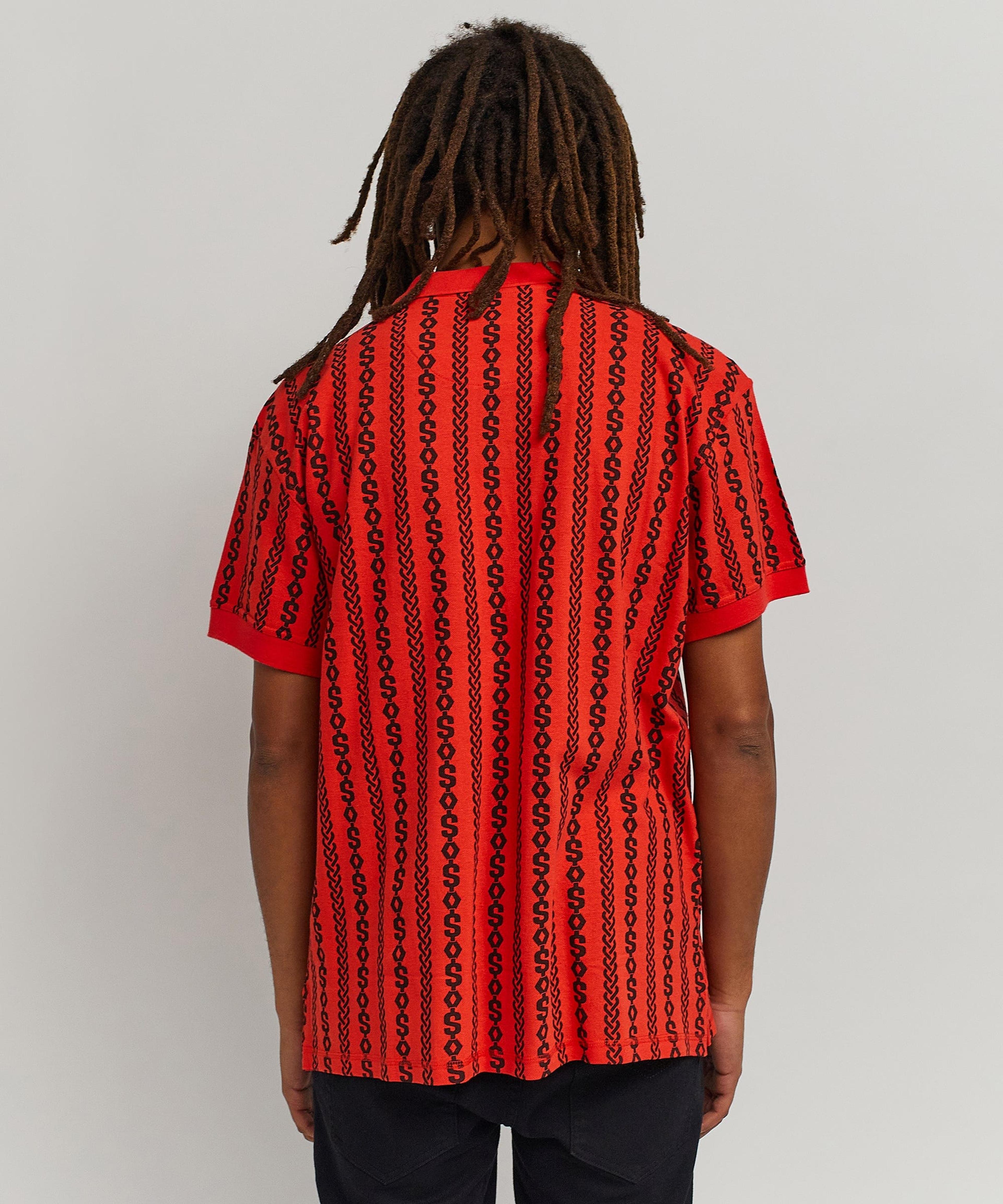 Alternate View 1 of Knit Stripe Allover Print Polo - Red