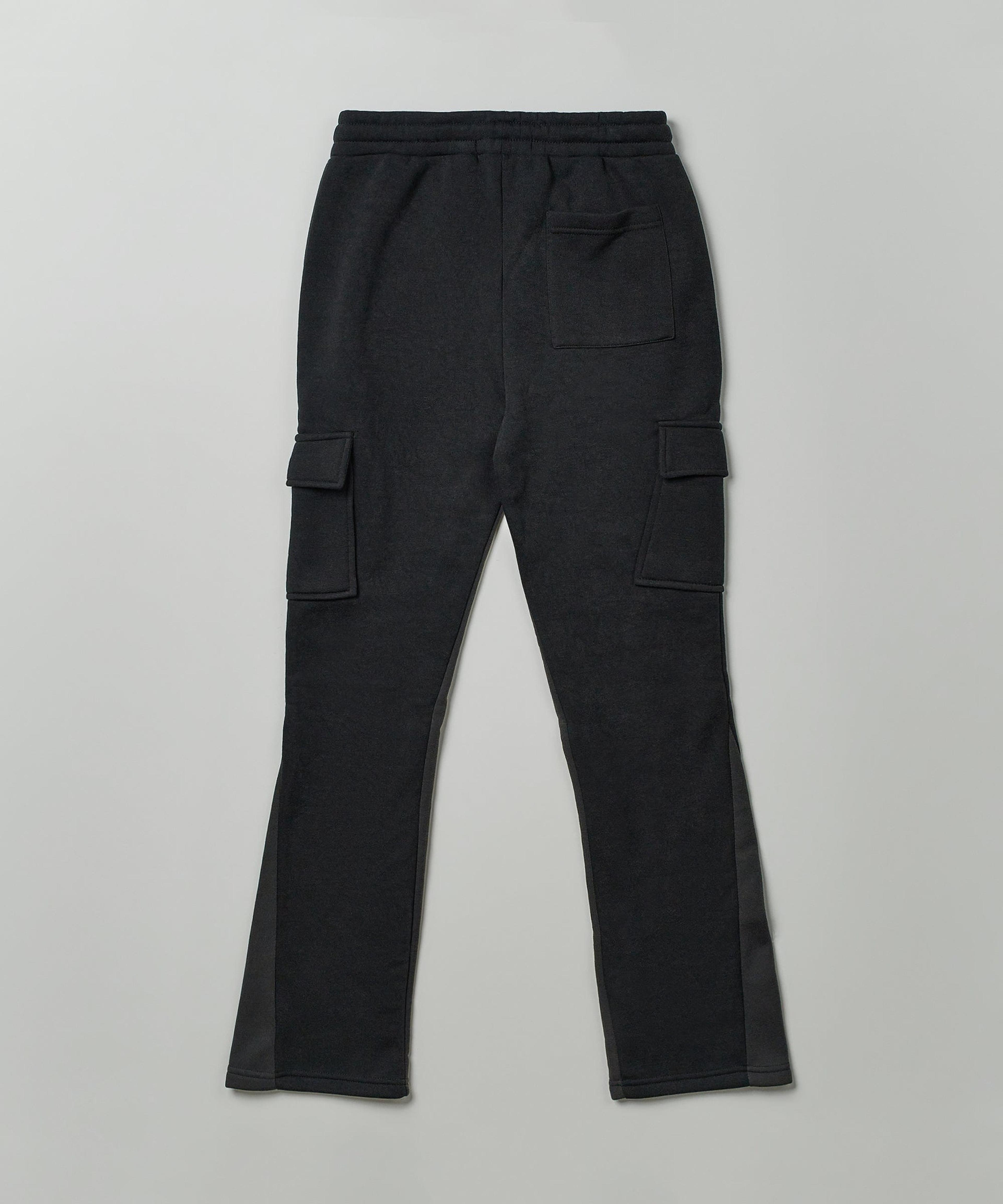 Alternate View 1 of Stacked Fleece Cargo Sweatpants - Black