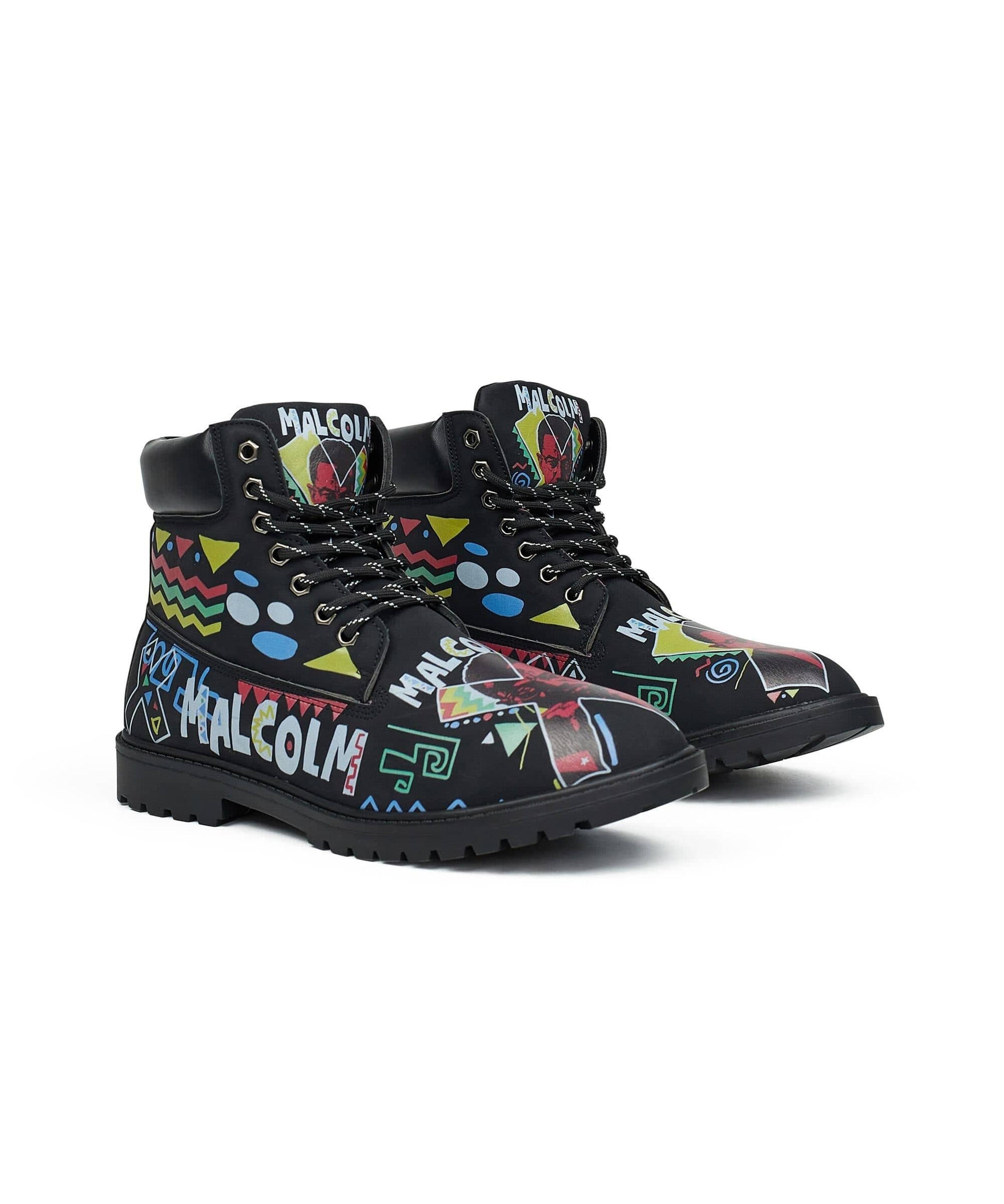 Malcolm X Reason Collab Faux Suede Graphic Print Boots - Black