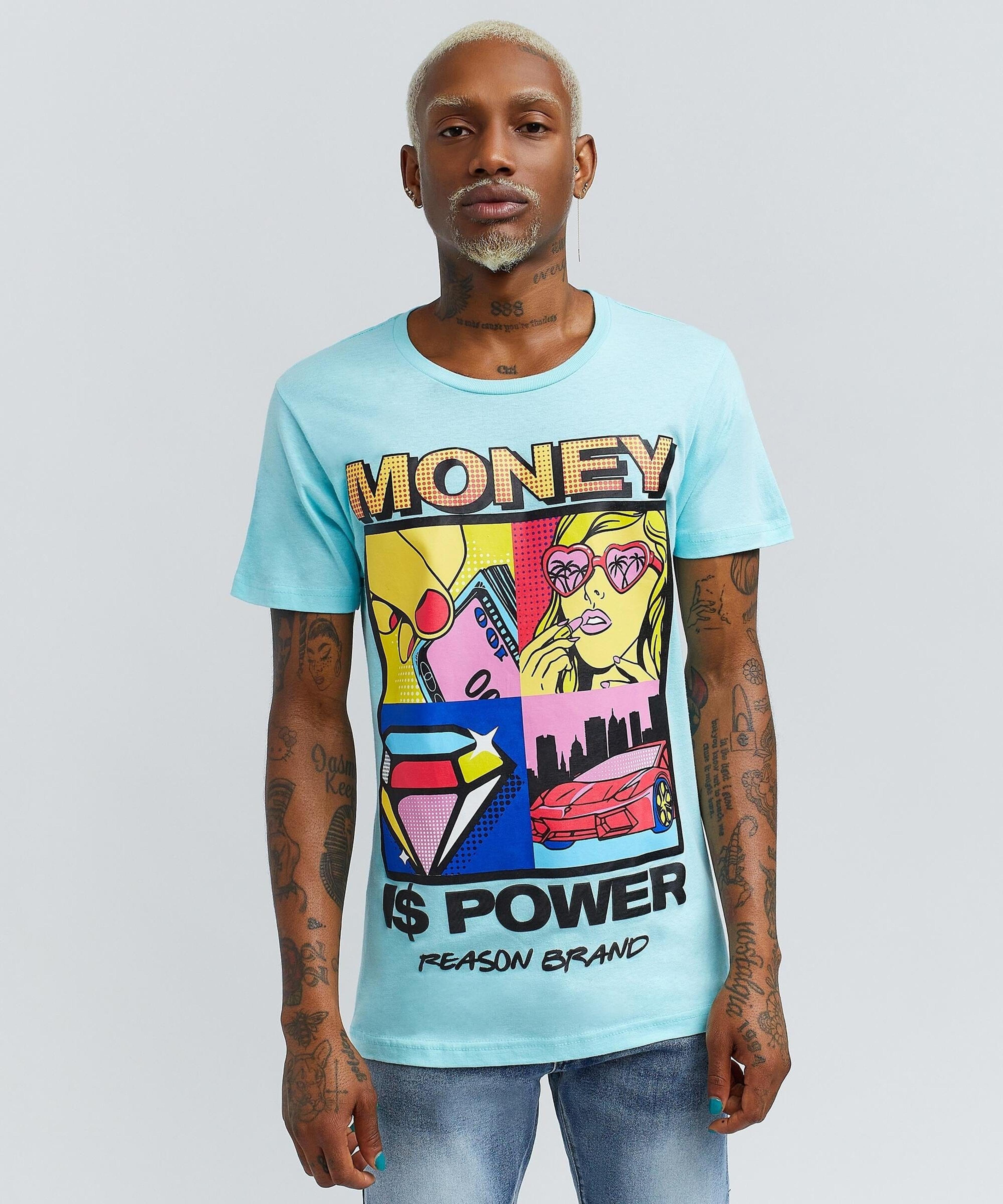 Money Is Power Graphic Tee - Light Blue