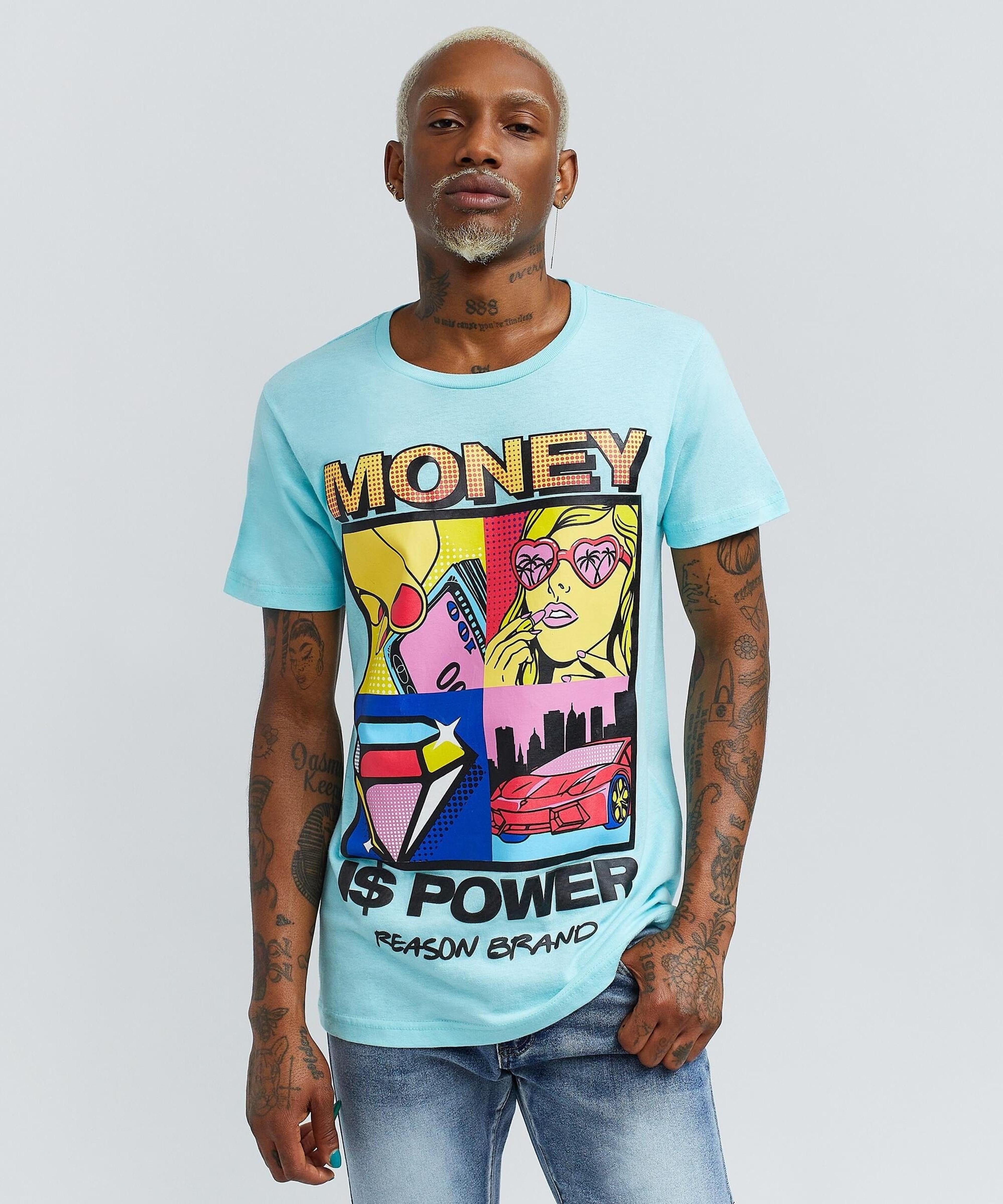Alternate View 3 of Money Is Power Graphic Tee - Light Blue