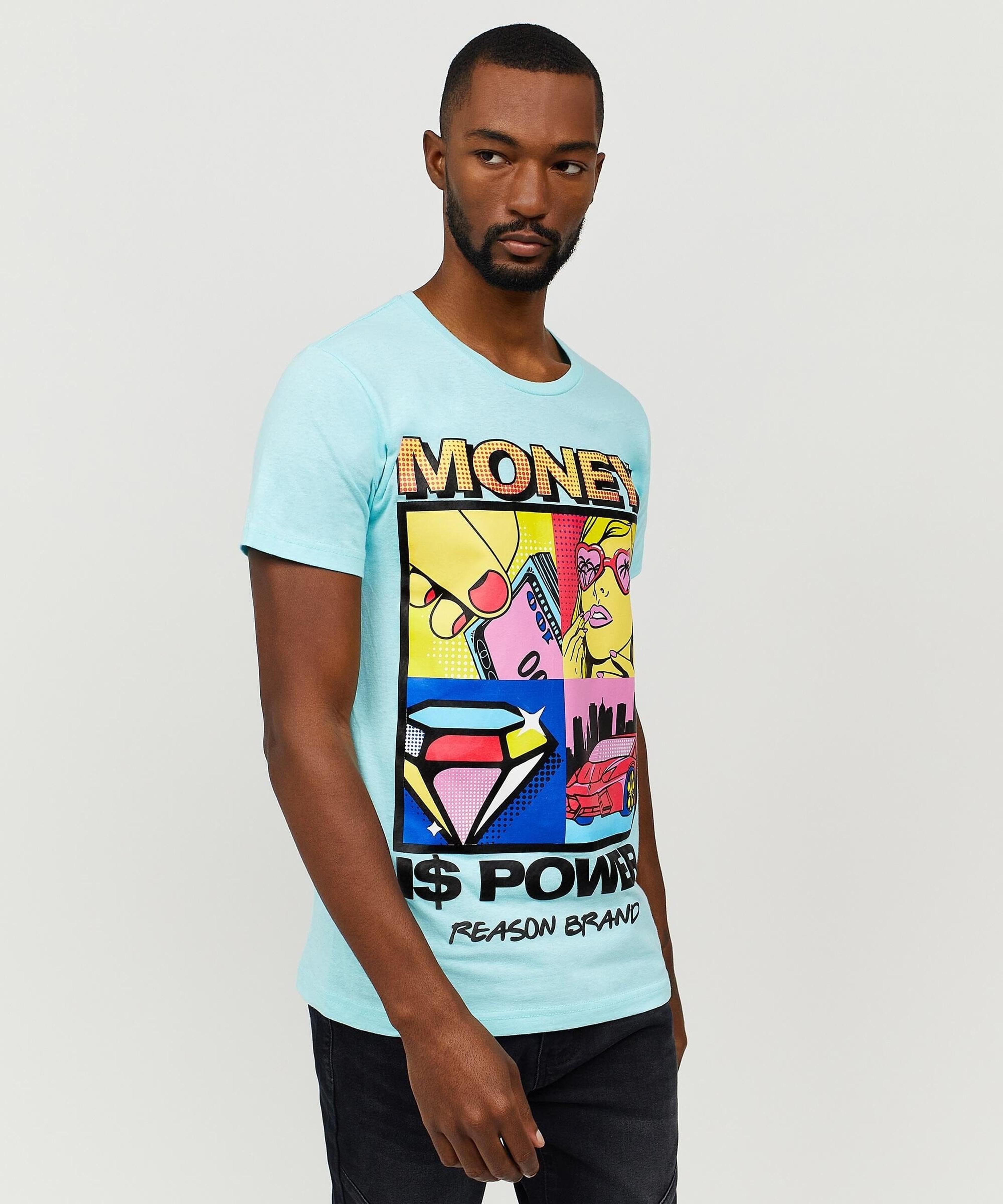 Alternate View 6 of Money Is Power Graphic Tee - Light Blue