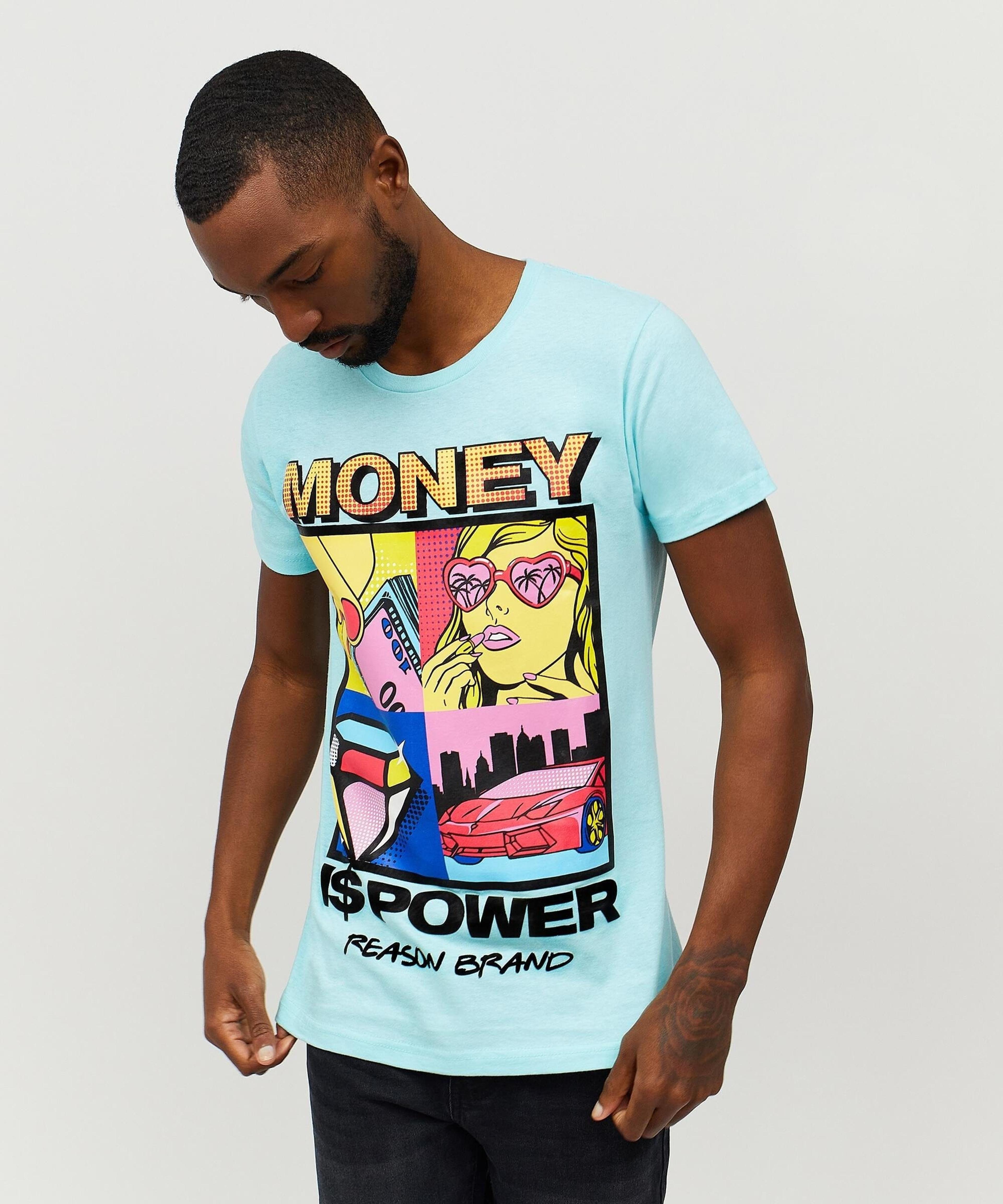 Alternate View 7 of Money Is Power Graphic Tee - Light Blue