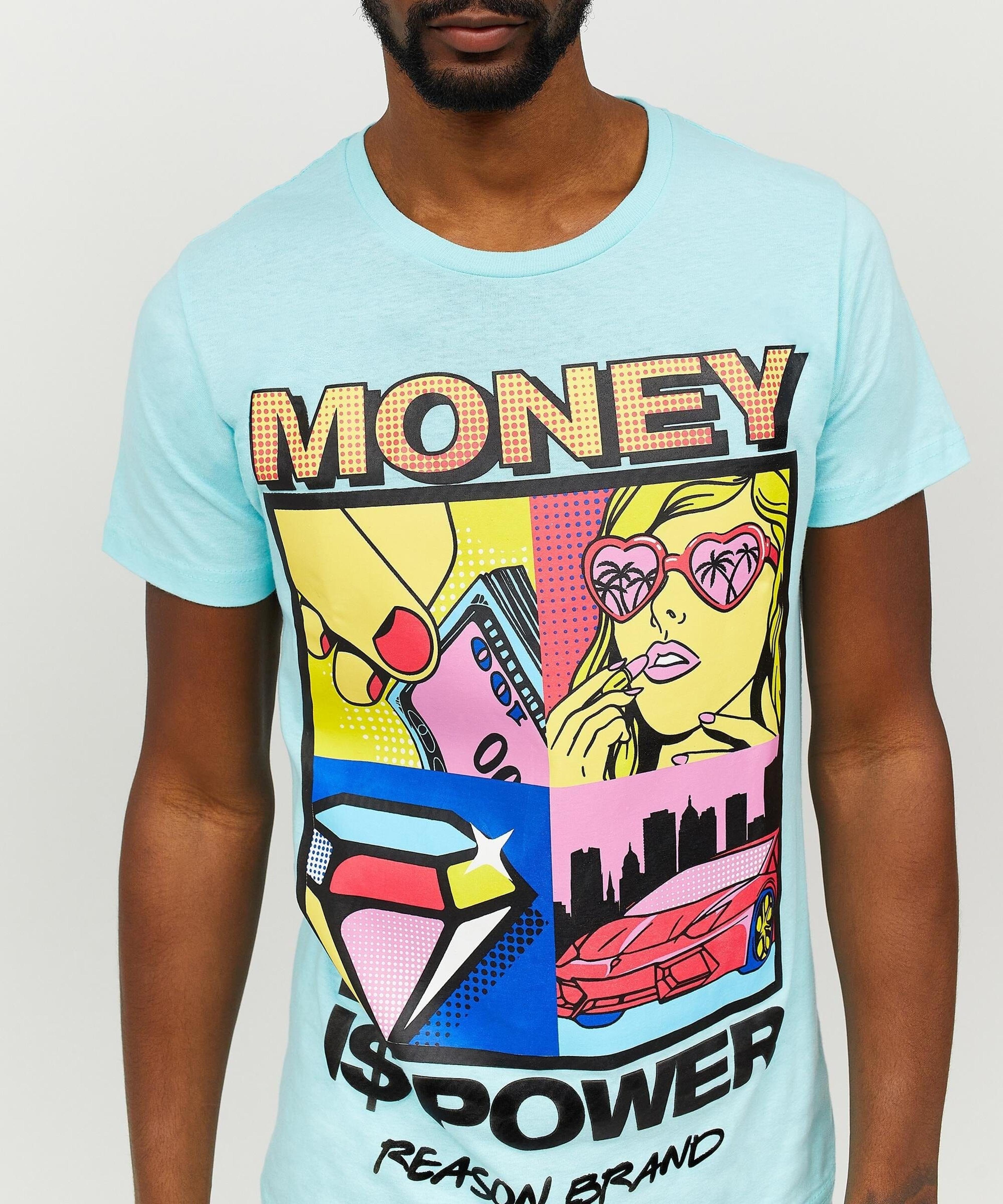 Alternate View 4 of Money Is Power Graphic Tee - Light Blue