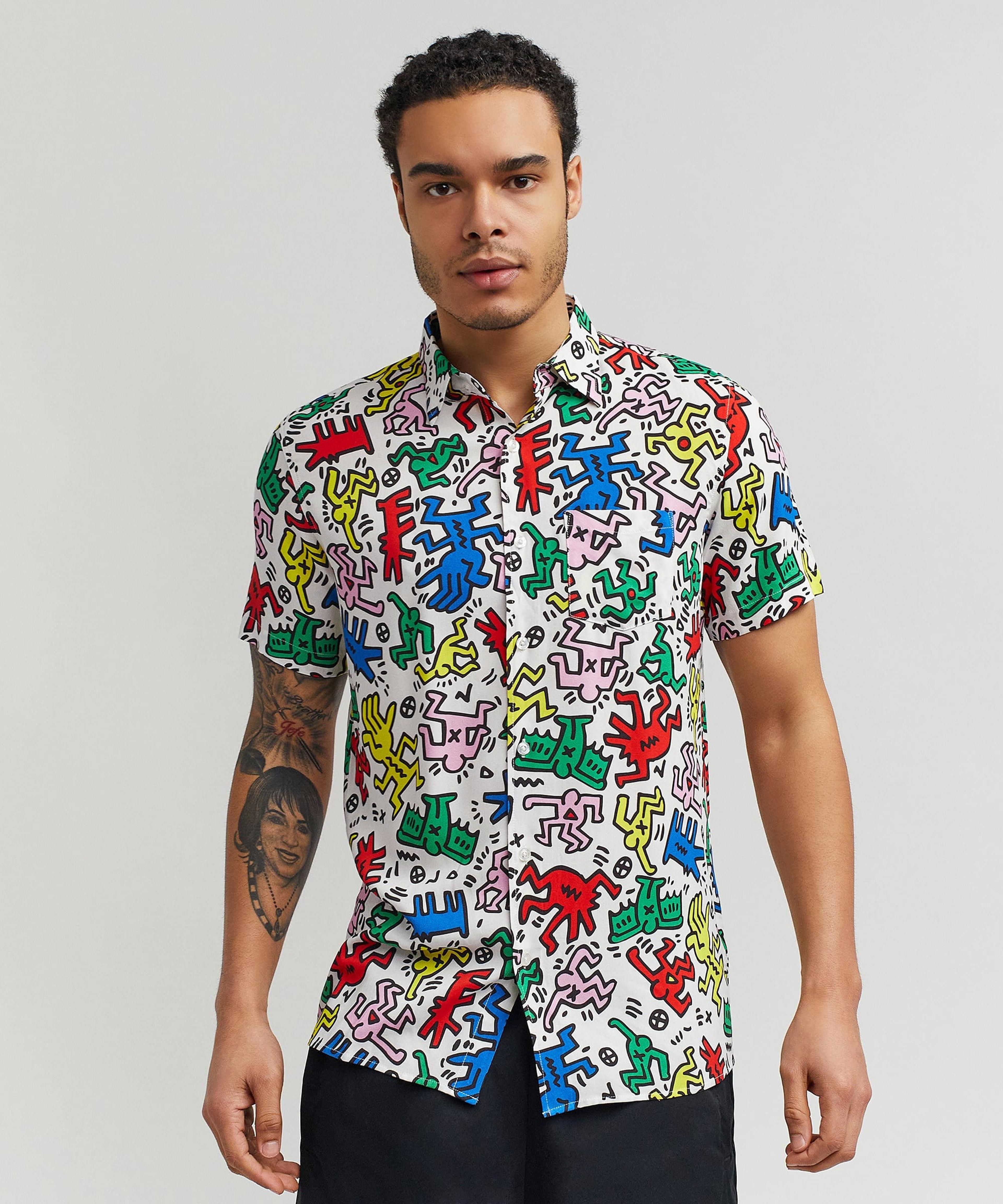 Keith Haring Dancing Figures Allover Print Short Sleeve Shirt