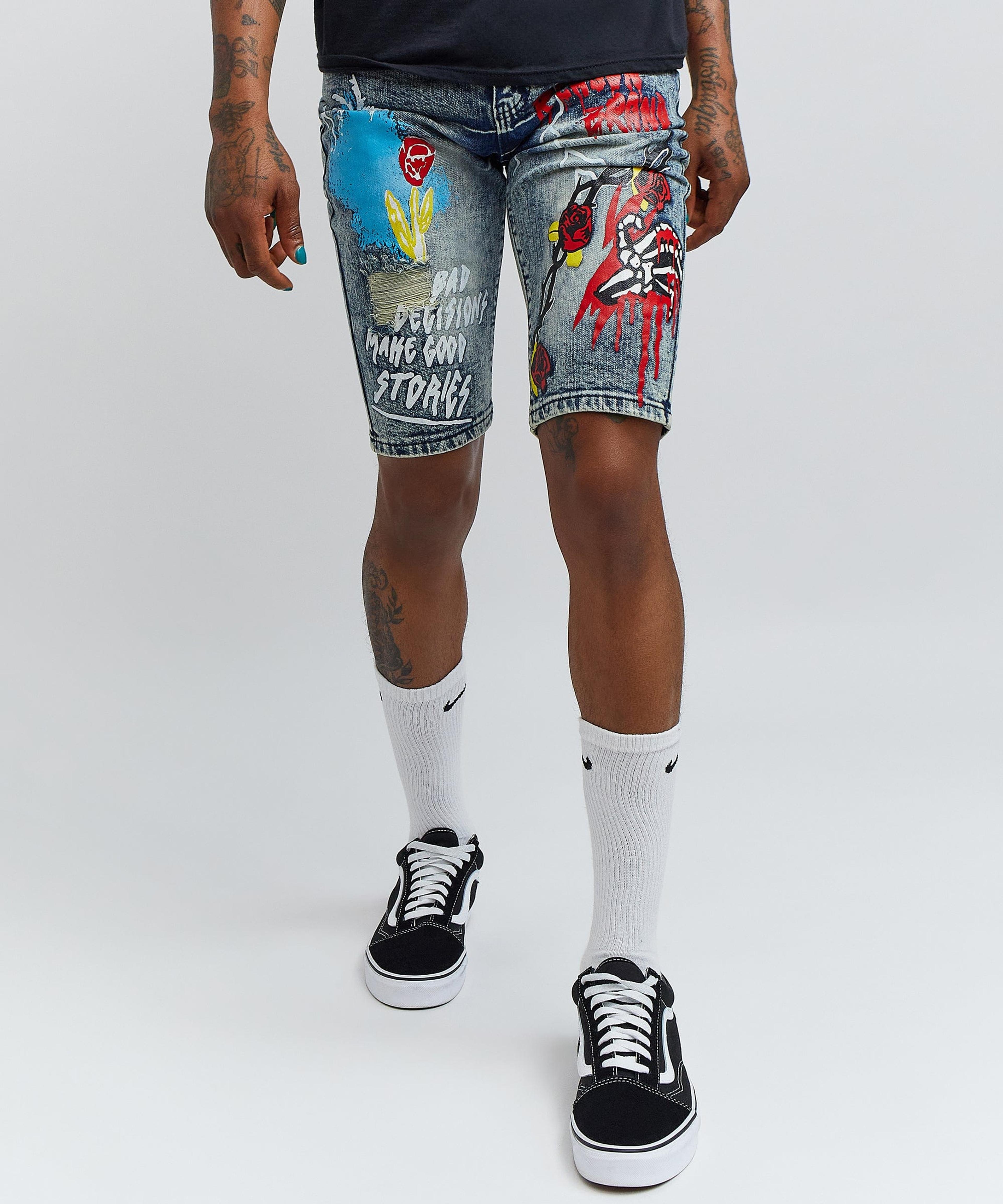 Move In Silence Graphic Print Jean Shorts