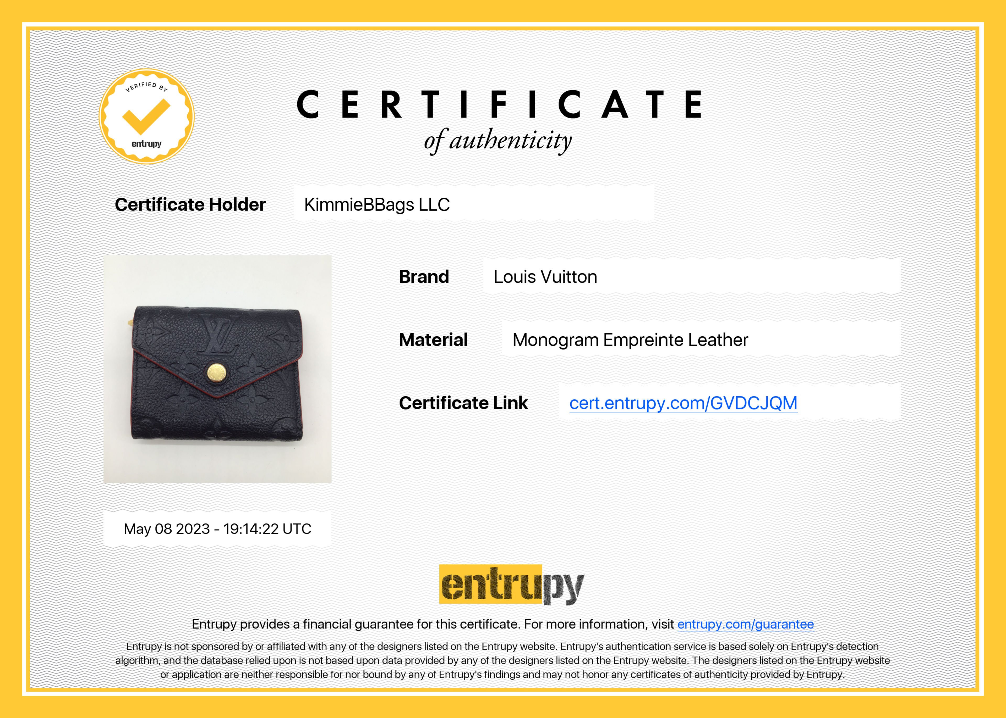 entrupy authentication certificate