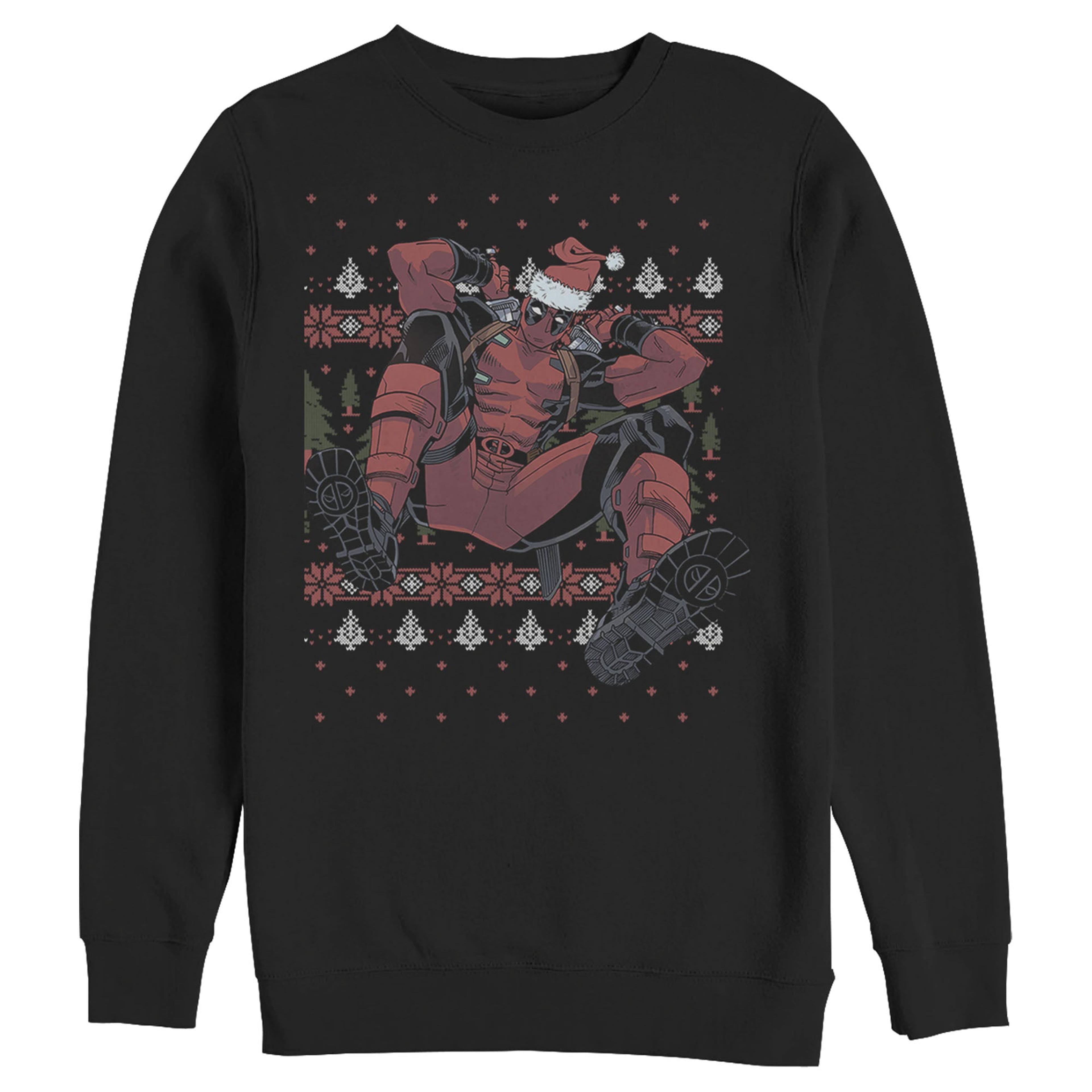 Men's Marvel Deadpool Santa Hat Ugly Sweater Holiday Sweatshirt