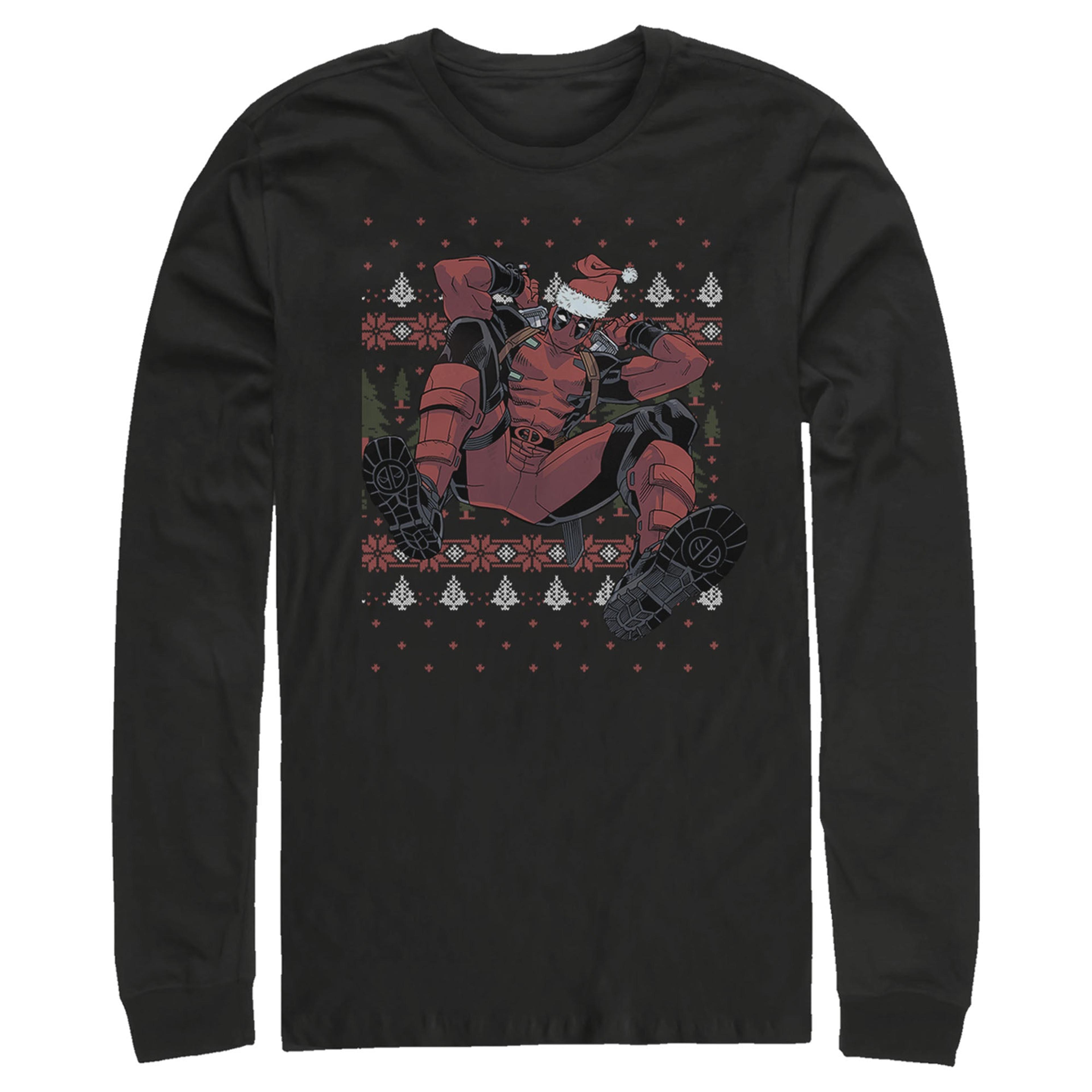 Men's Marvel Deadpool Santa Hat Ugly Sweater Holiday Long Sleeve