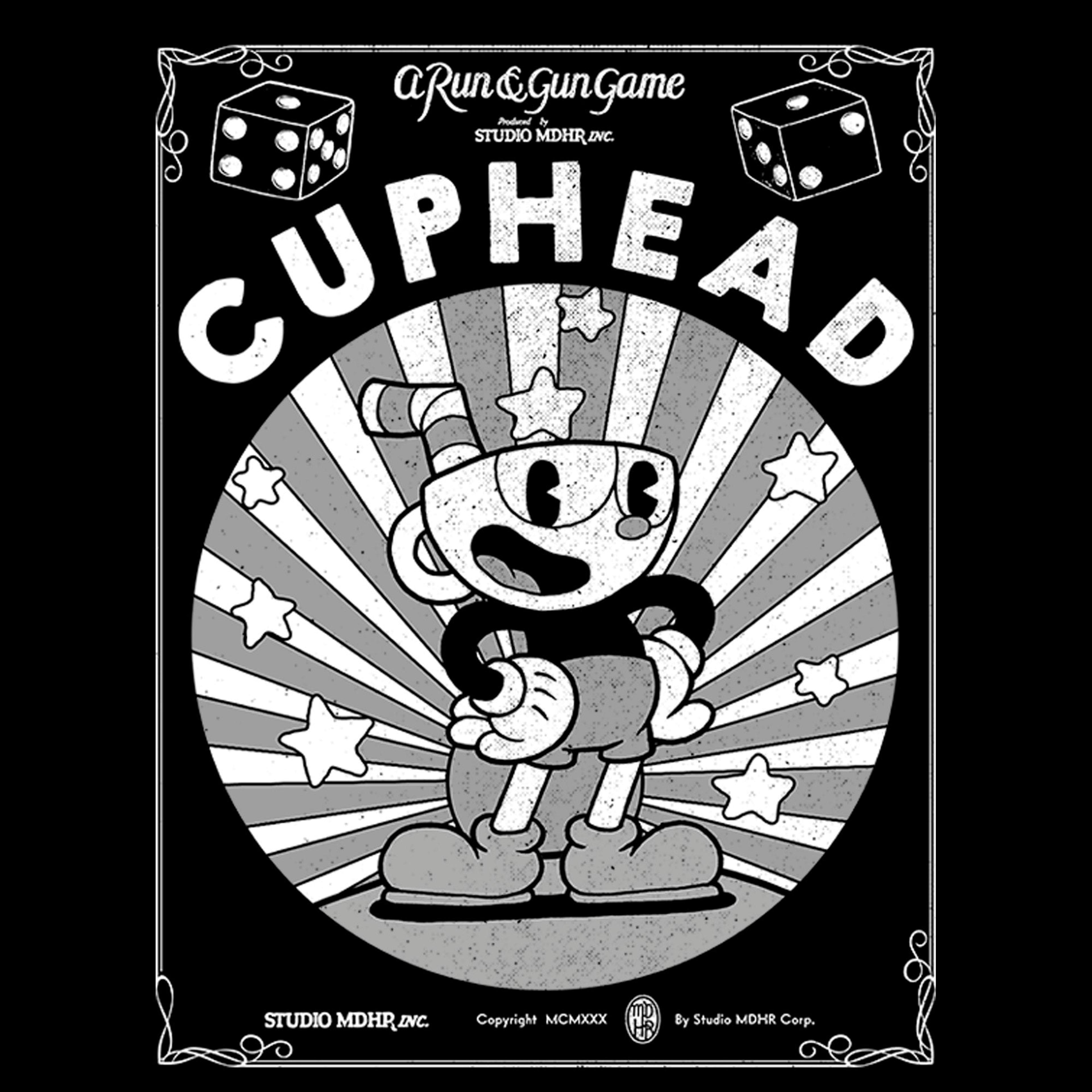 Alternate View 1 of Men's Cuphead Black and White Poster T-Shirt