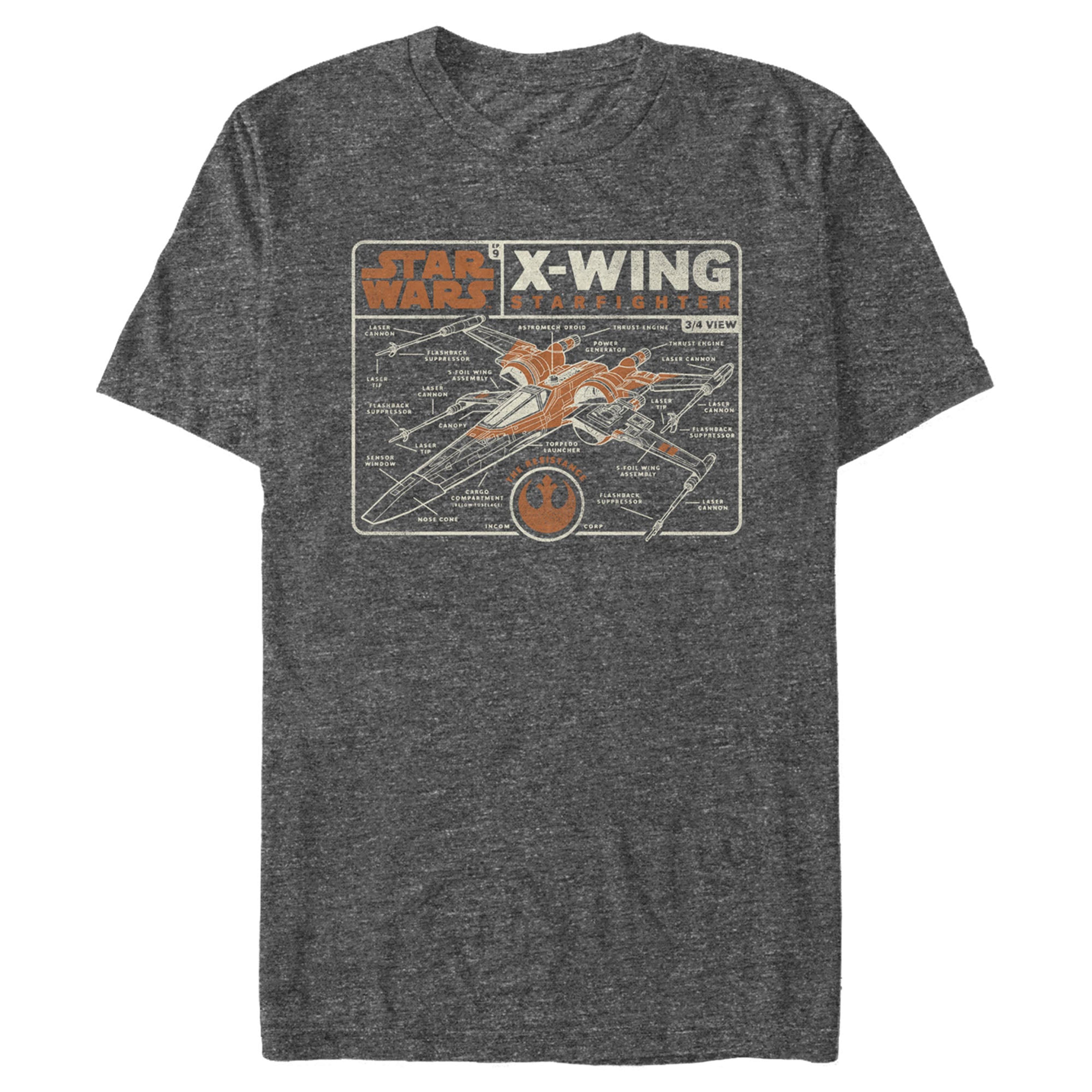 Men's Star Wars: The Rise of Skywalker X-Wing Schematic Frame T-