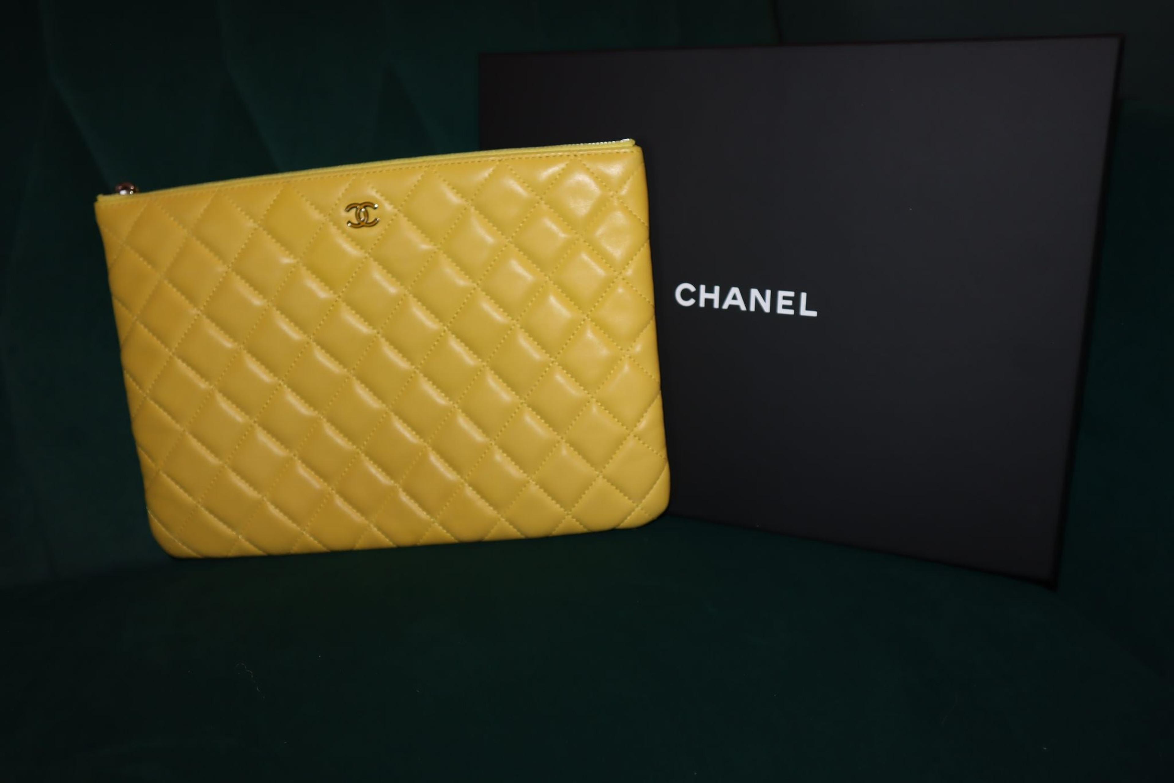 Alternate View 1 of Chanel Yellow Quilted Caviar Leather O-case Classic Zip Pouch