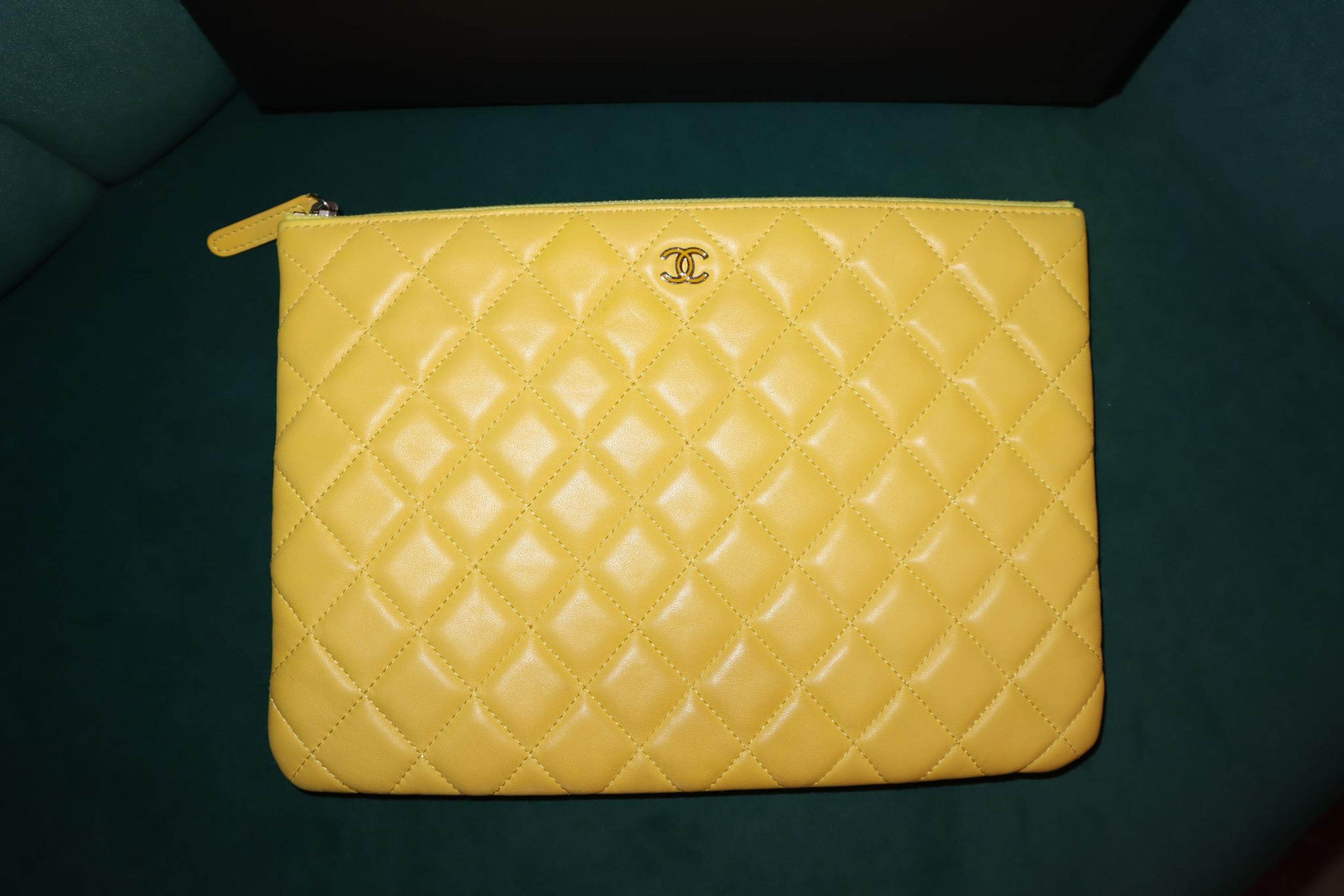 Alternate View 9 of Chanel Yellow Quilted Caviar Leather O-case Classic Zip Pouch