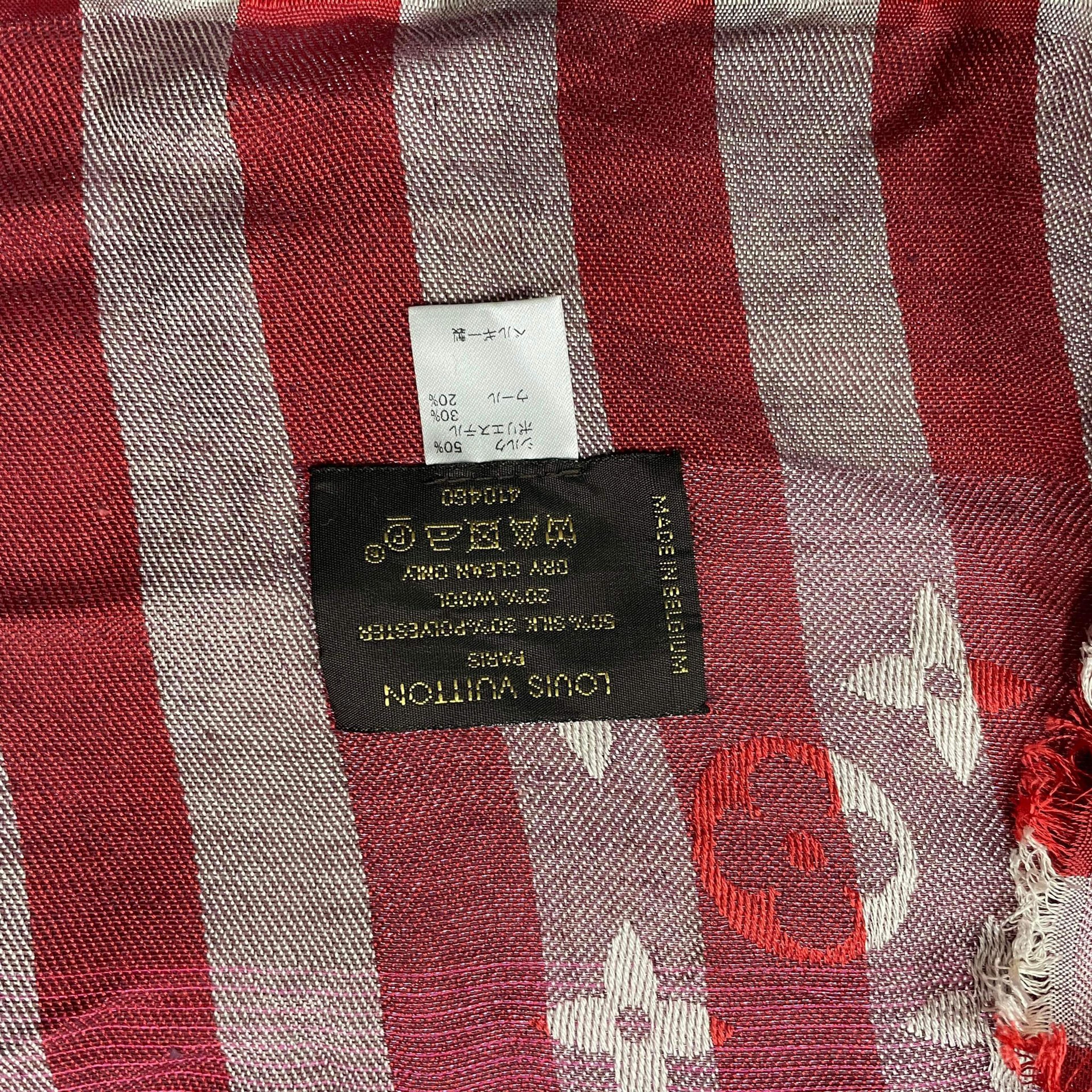 Alternate View 2 of Louis Vuitton Monogram Red & Off White Striped Shawl Weaved Jacq