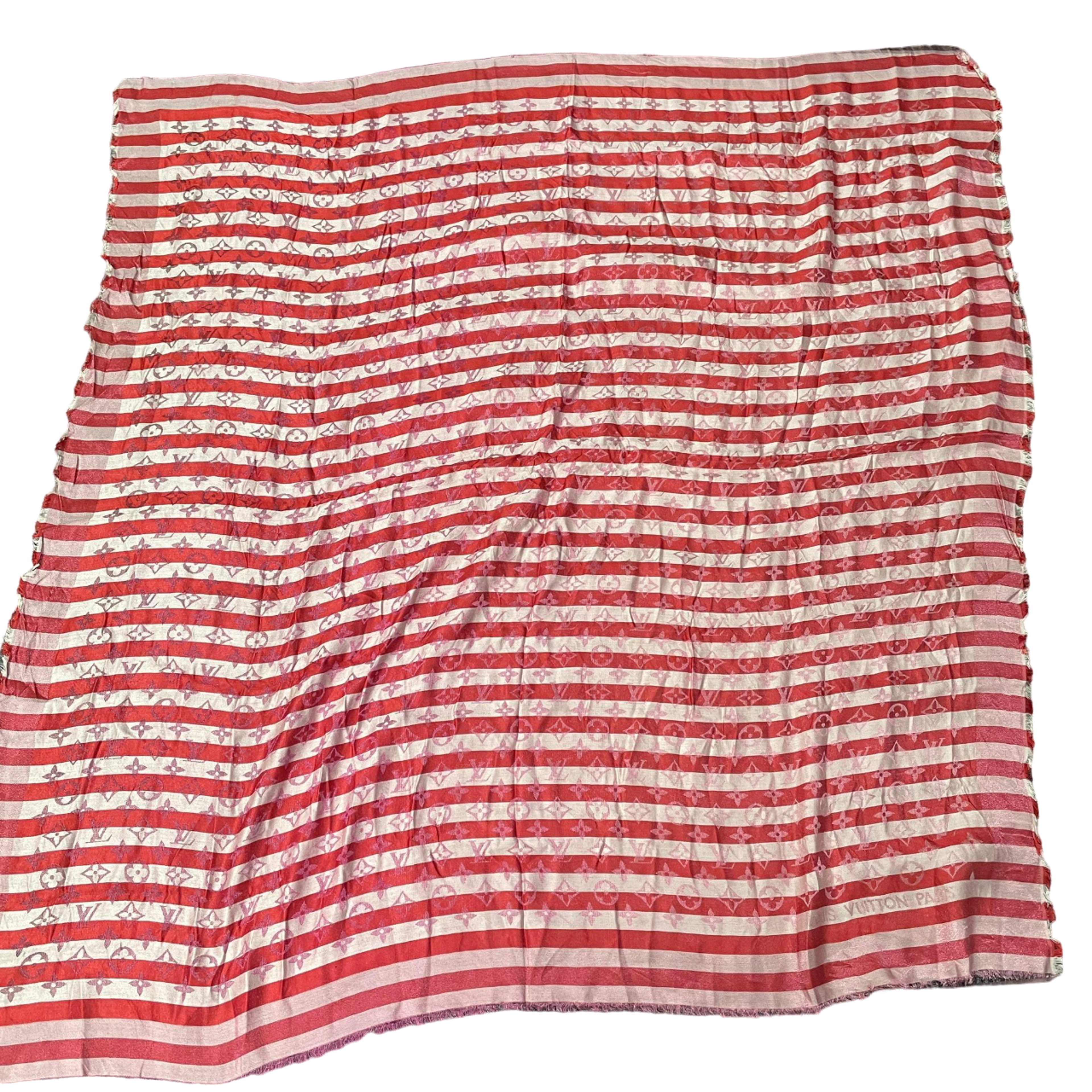 Louis Vuitton Monogram Red & Off White Striped Shawl Weaved Jacq