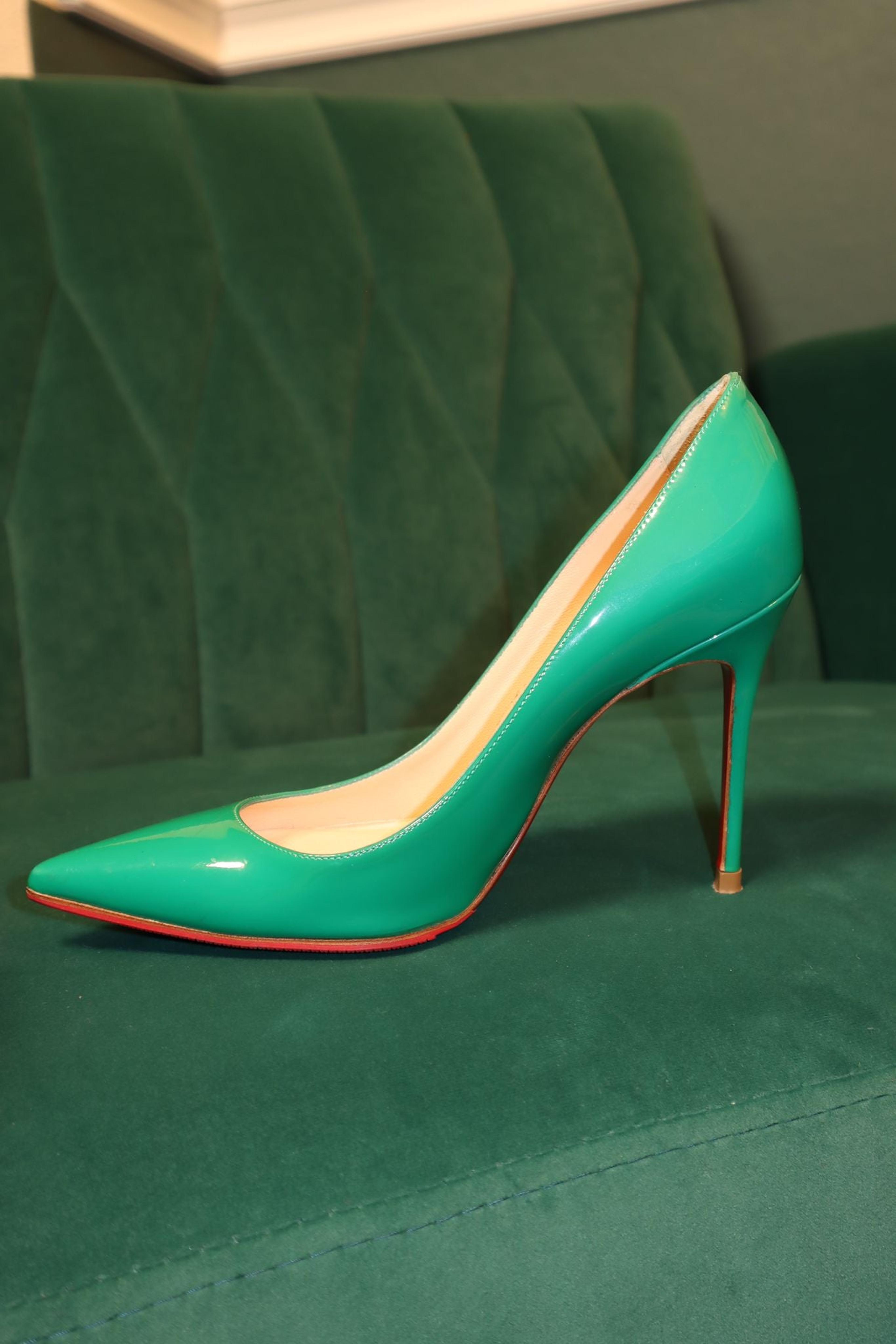 Alternate View 2 of Christian Louboutin Green Patent Leather Kate Pumps 35.5